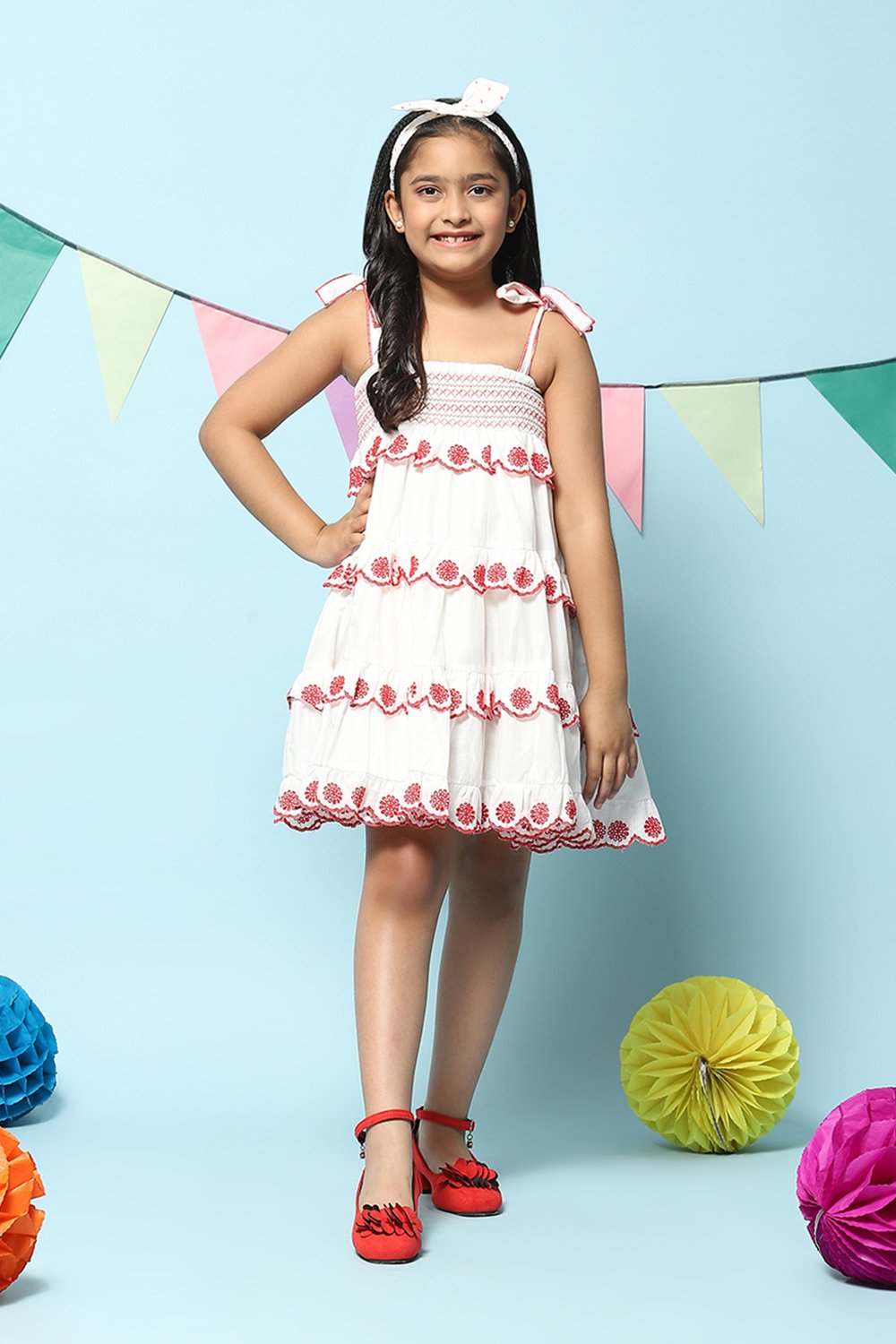 White Cotton Tiered Dress image number 5