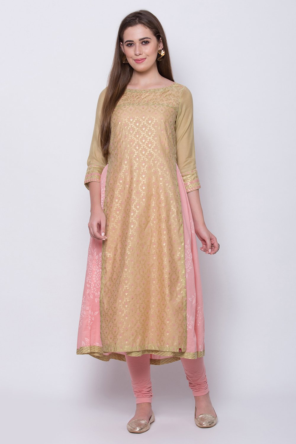 Green Art Silk Flared Printed Kurta image number 0