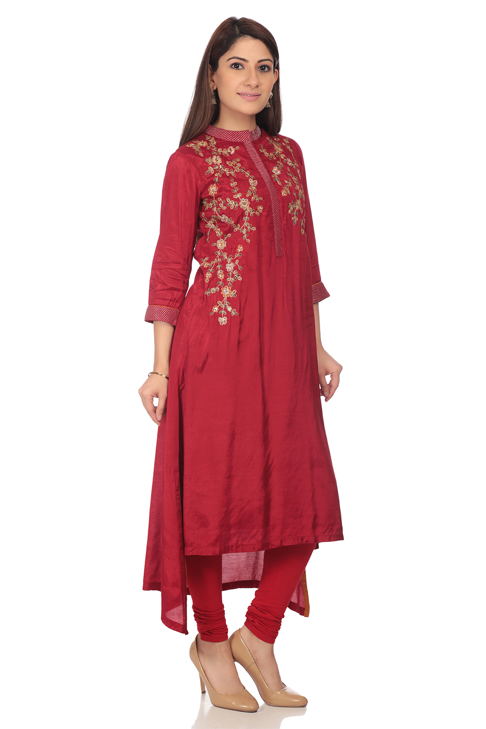 Red Viscose Straight Printed Kurta image number 2