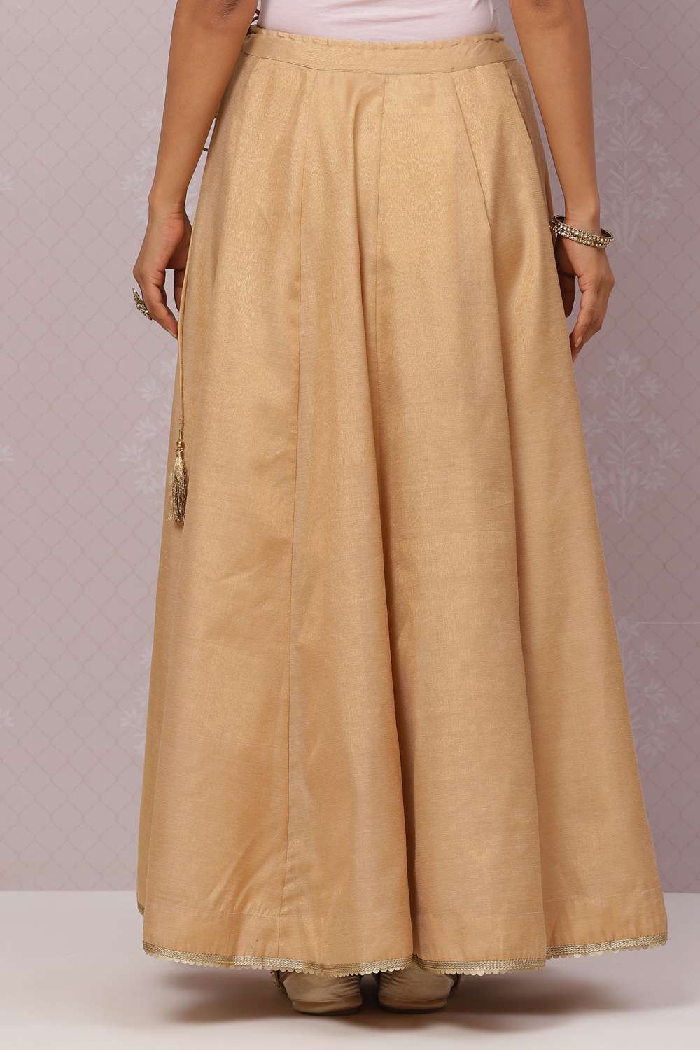 Gold Flared Metallic Cotton Skirts image number 5