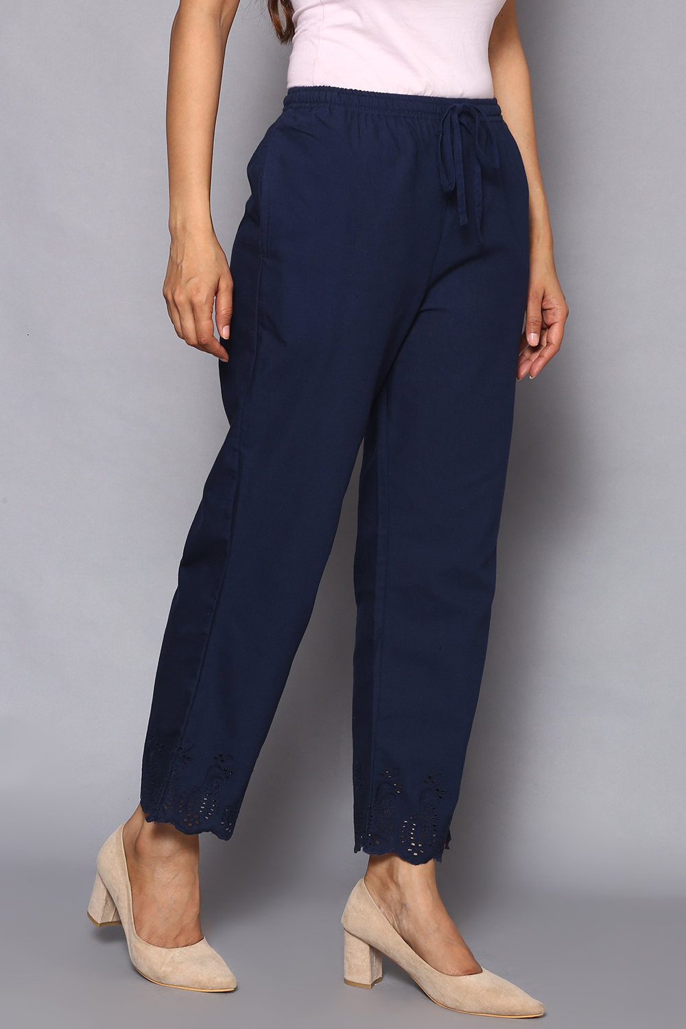 Buy Navy Cotton Ankle Length Pants (Pants) for N/A0.0