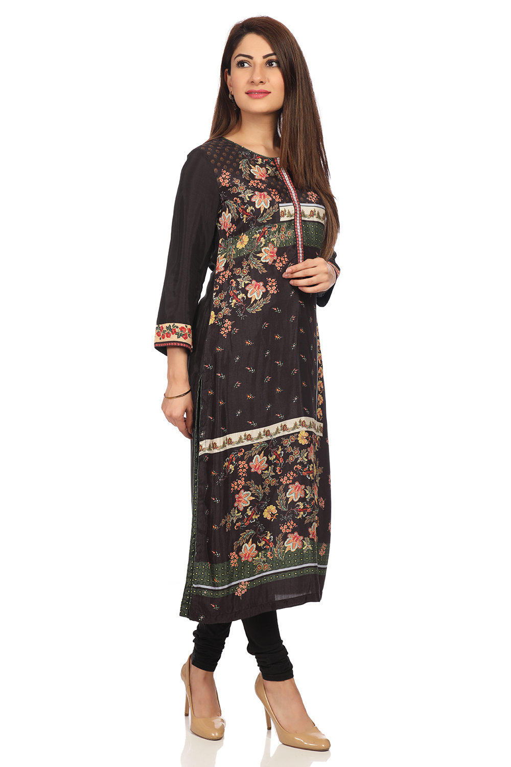 Black Straight Viscose Printed Kurta image number 3