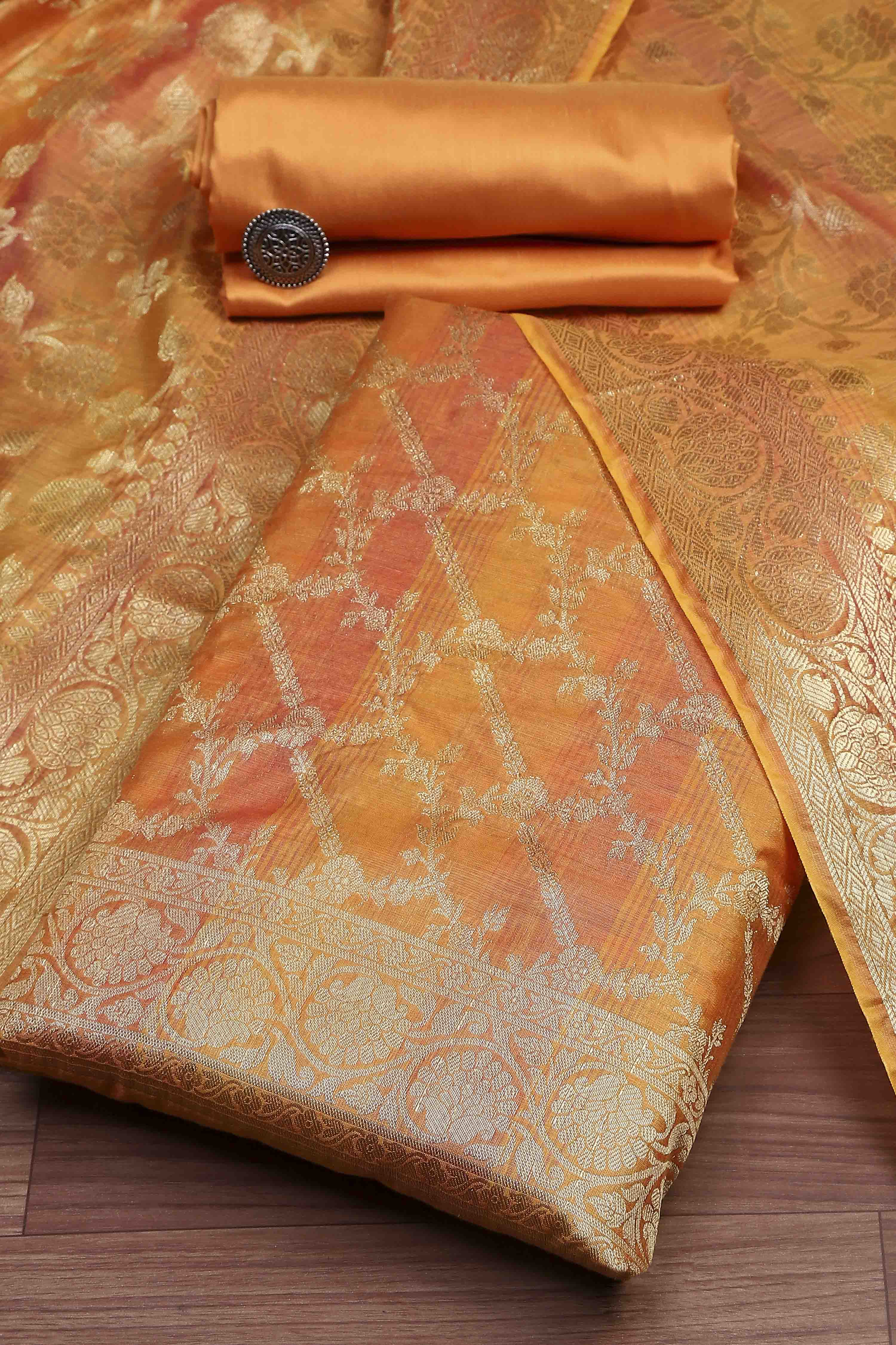 Rust Cotton Printed Embroidered Unstitched Suit Set image number 0