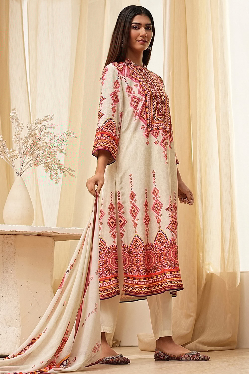 Dull Blue Printed Straight Suit Set image number 0