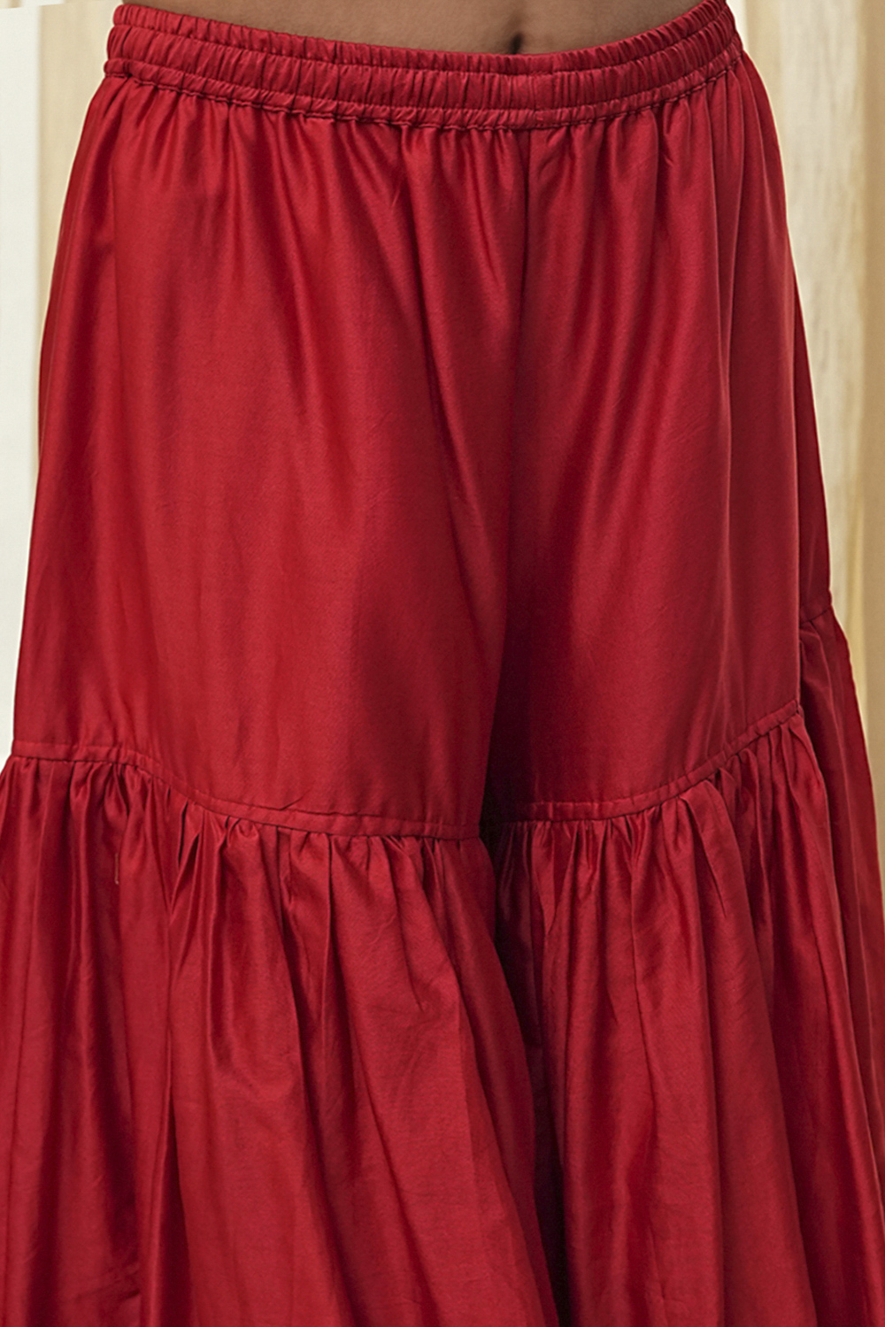 Red Yarn-Dyed Strappy Anarkali Suit Set image number 2