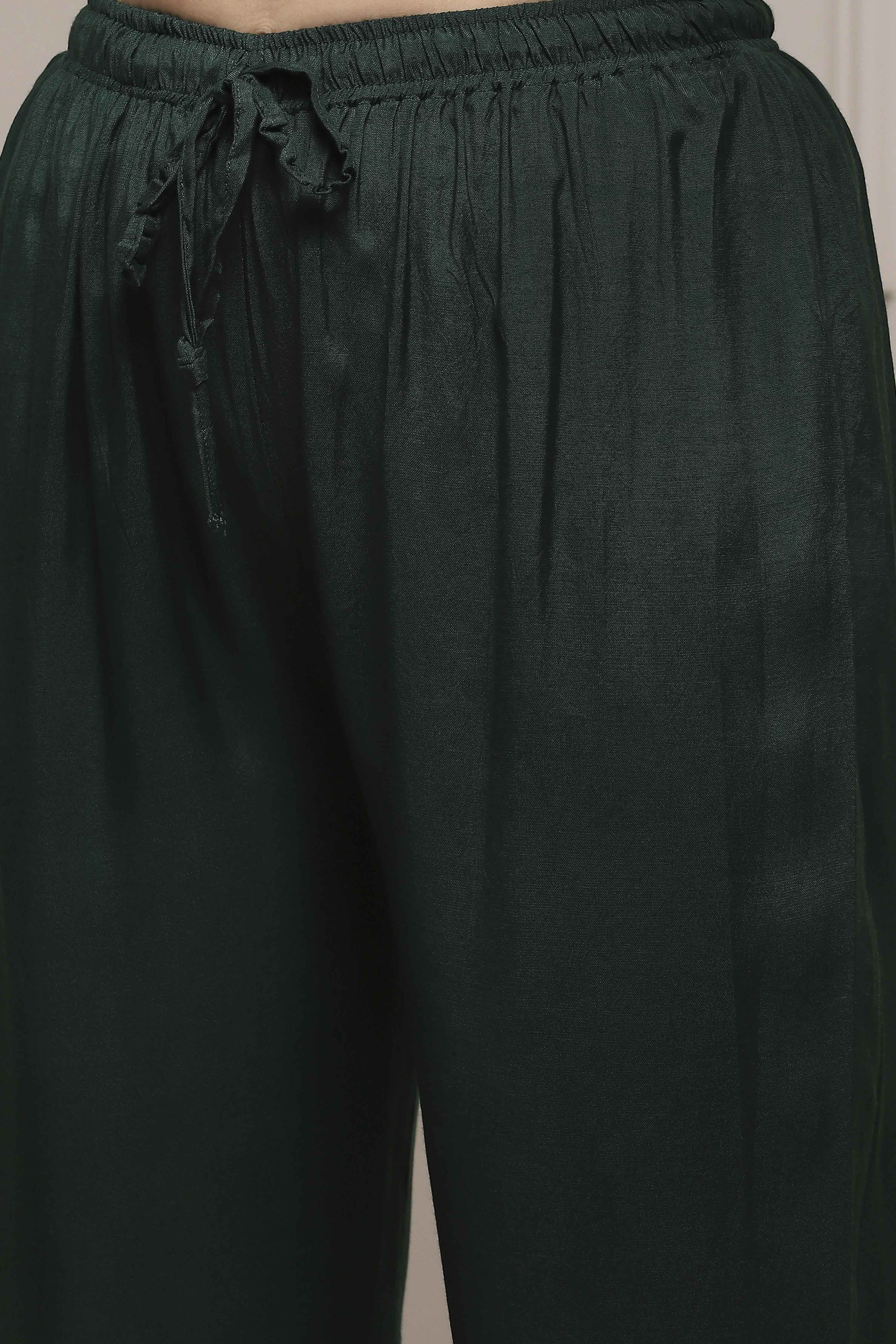 Green Chanderi Blend Handloom Unstitched Suit Set image number 3