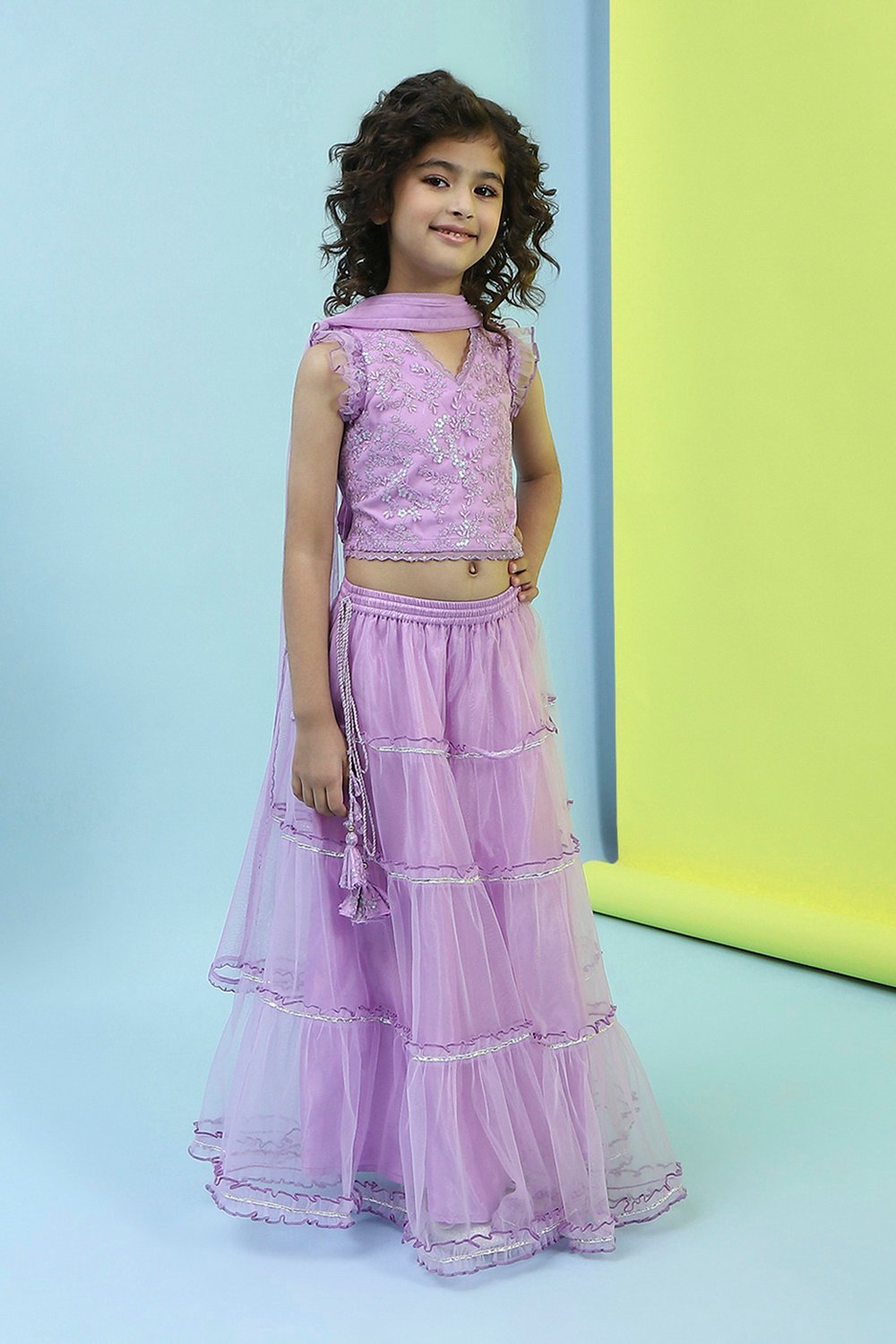Lilac Net Lehenga Set image number 5