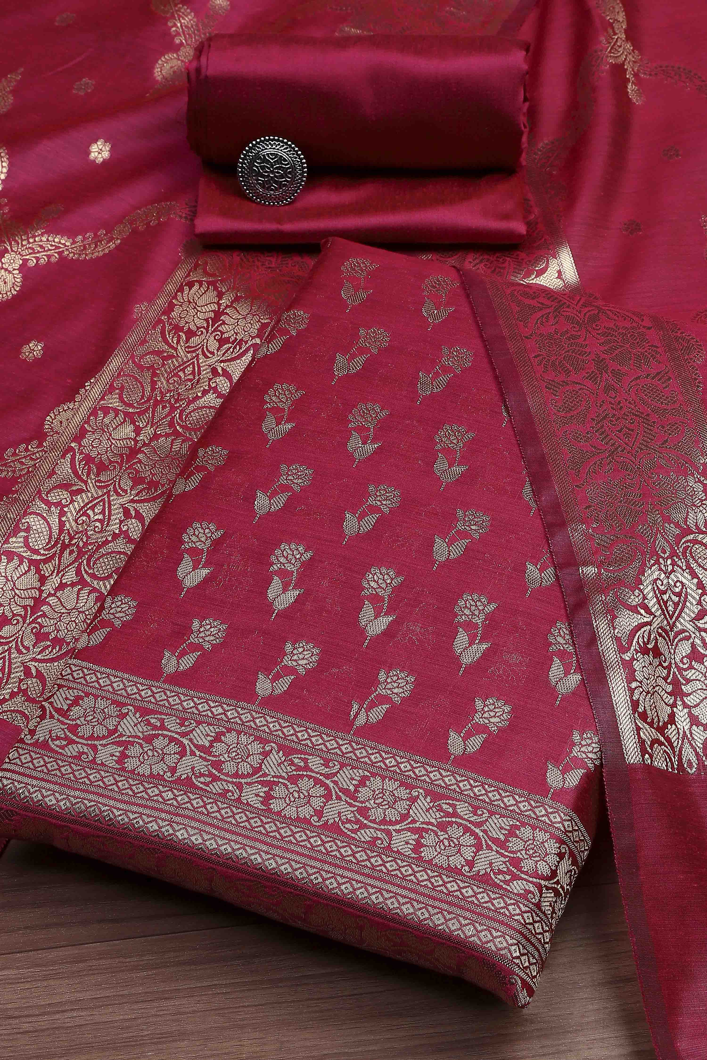 Turquoise Cotton Printed Embroidered Unstitched Suit Set image number 0