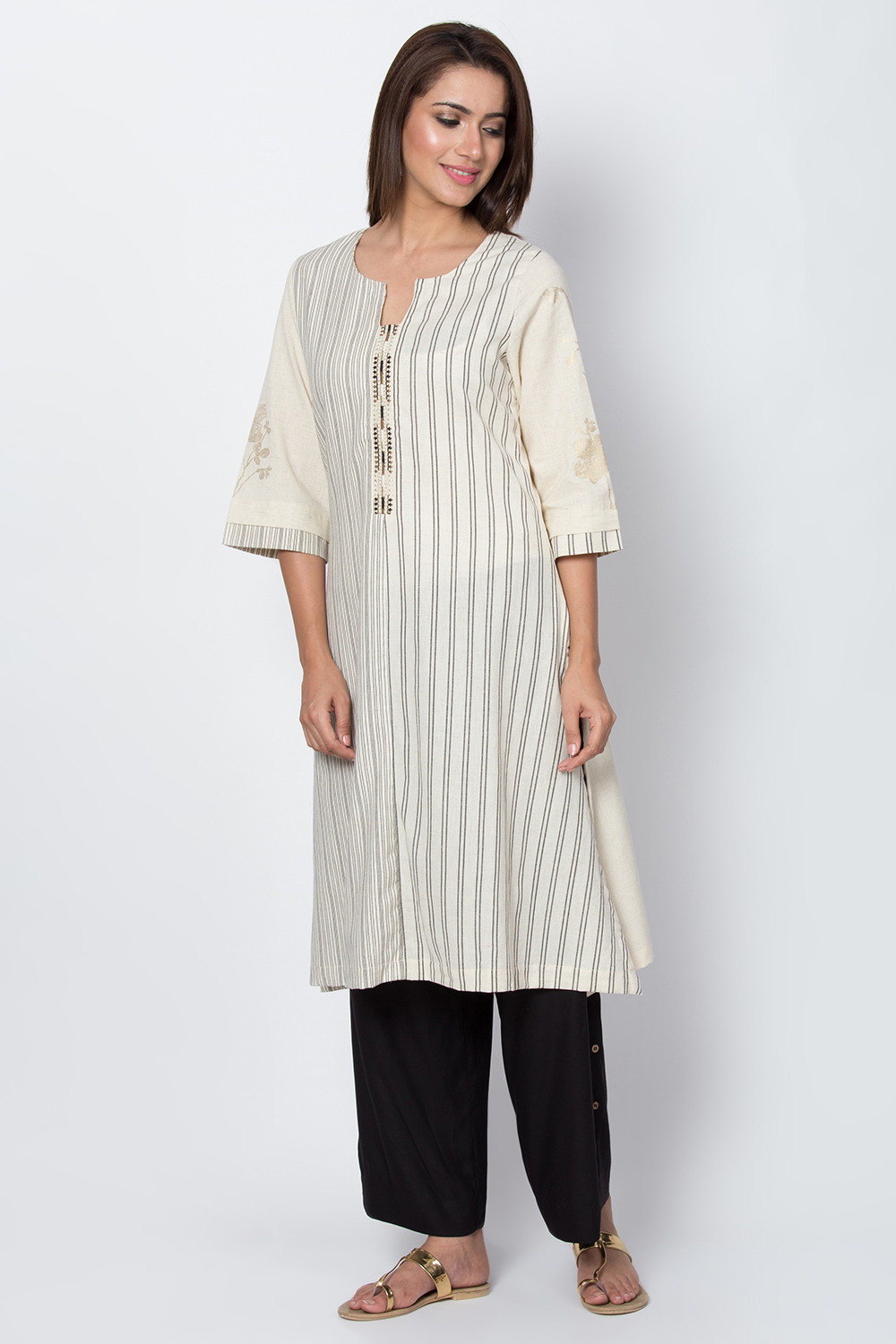 Natural Cotton Flax A-Line Yarndyed Kurta image number 3