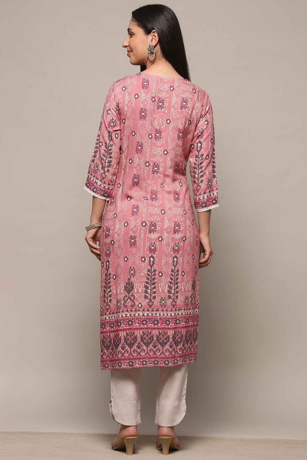 Pink Rayon Straight Kurta image number 3