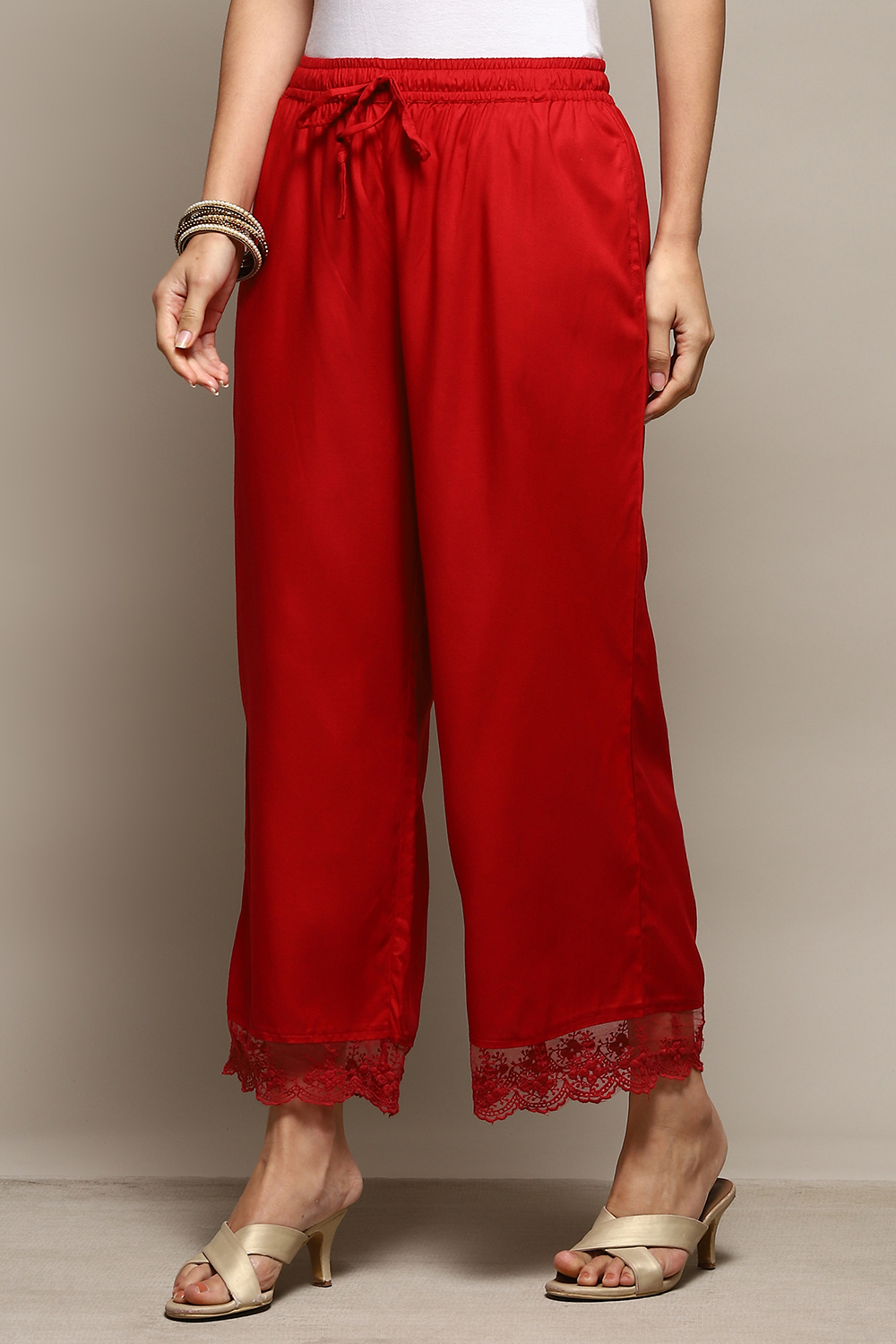 Red Rayon Regular Solid Palazzo image number 2