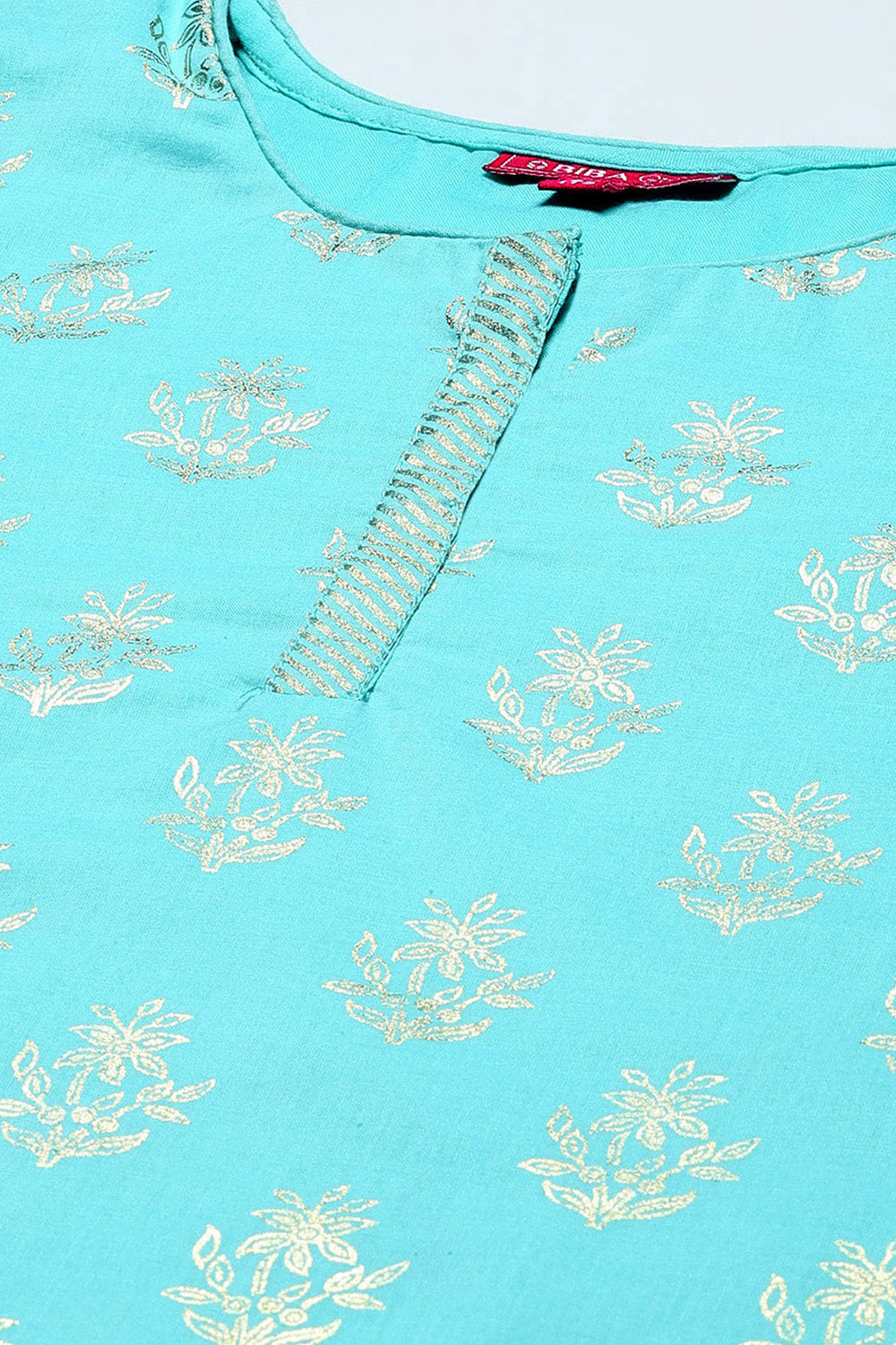 Turquoise Cotton Straight Printed Kurta Patiyala Salwar Suit Set image number 1