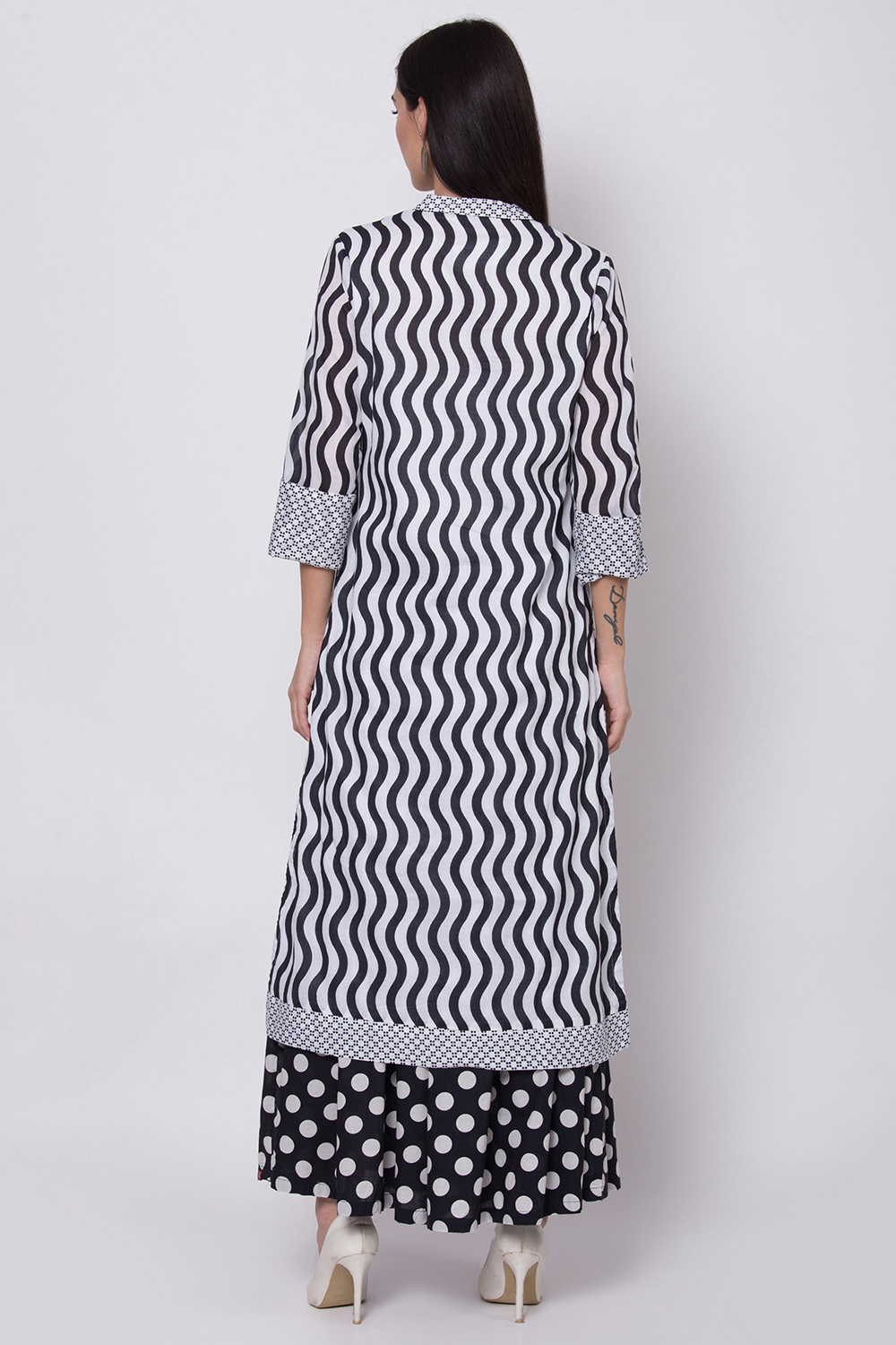 White And Black Cotton Straight Printed Kurta image number 4