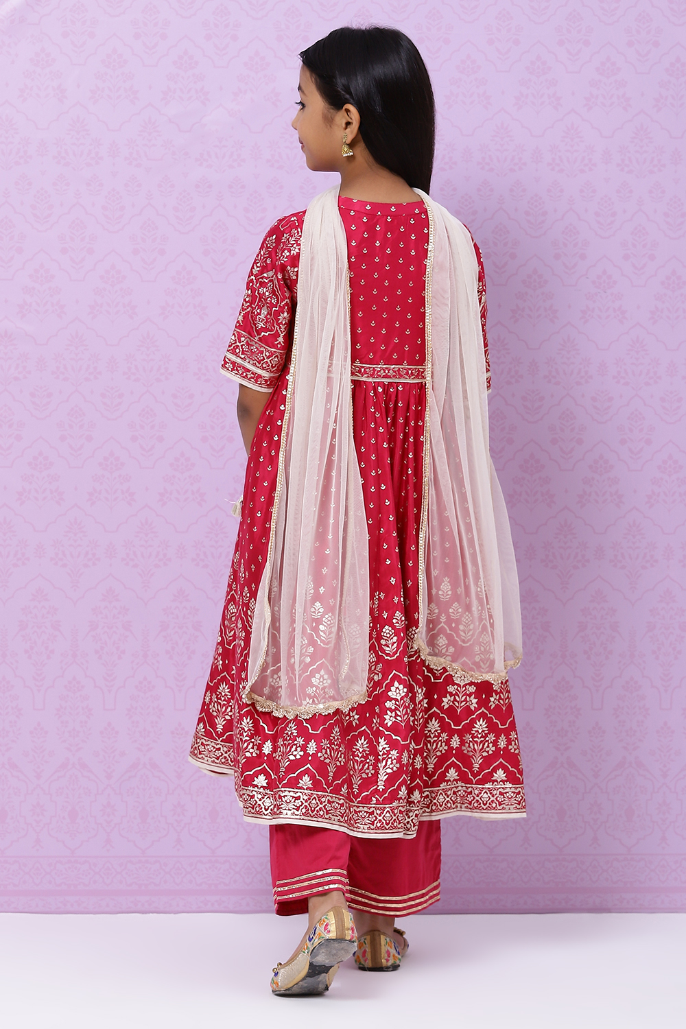 Berry Pink Viscose Girls Anarkali Straight Kurta Palazzo Suit Set image number 7