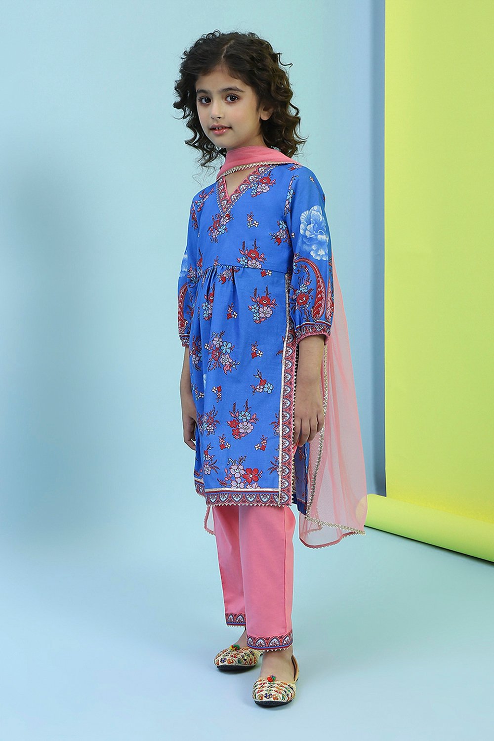 Blue Cotton Straight Suit Set image number 3