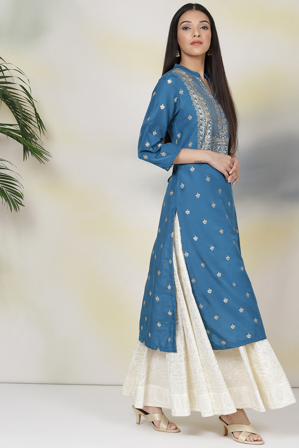 Blue Art Silk Straight Kurta image number 3