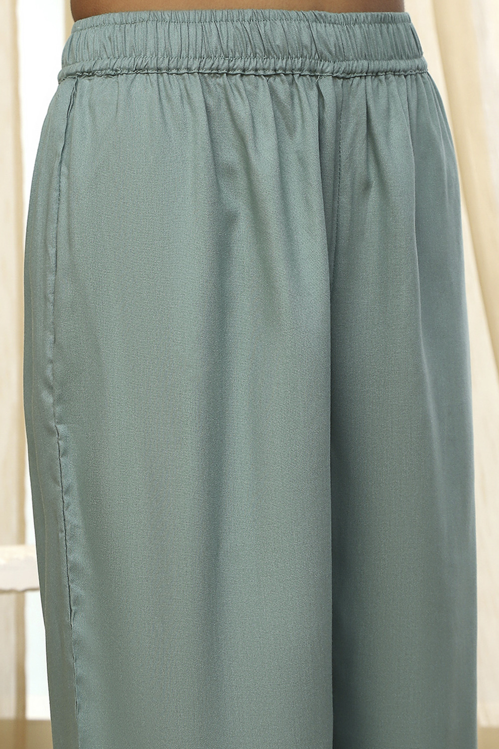 Dull Blue Solid Straight Palazzo image number 5