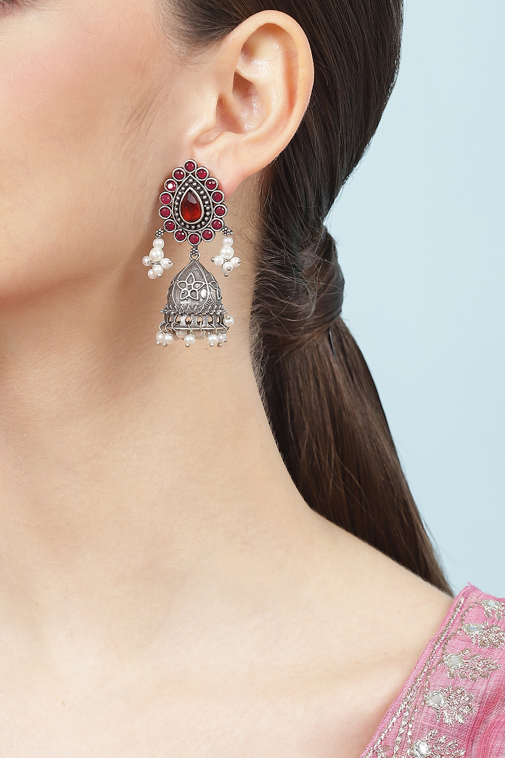 Maroon Oxidised Jhumkas image number 1