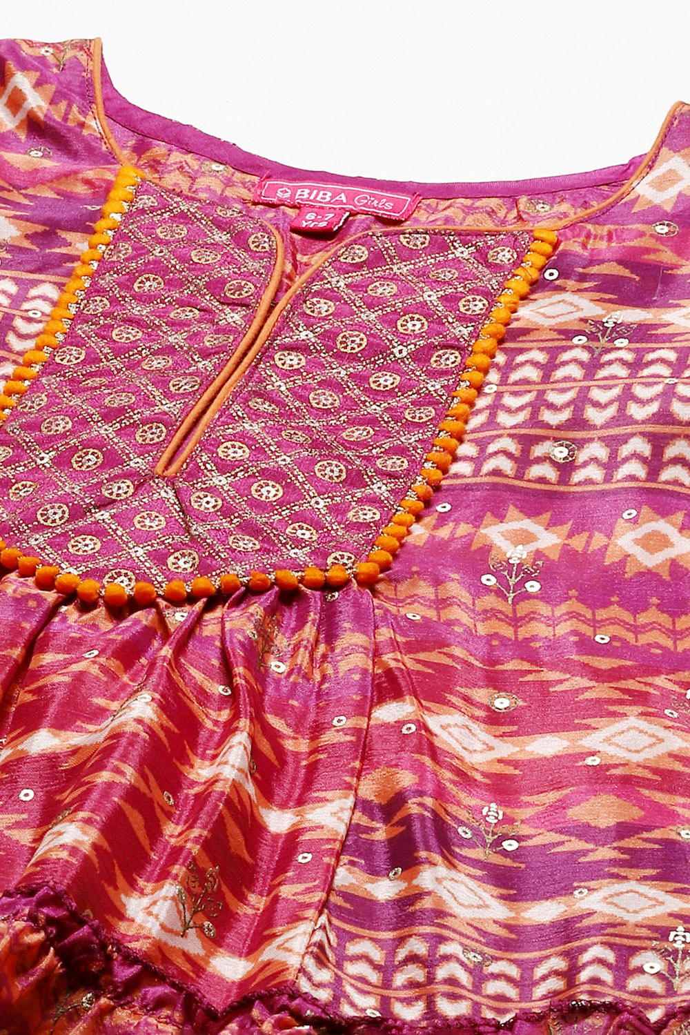 Pink & Purple Polyester Tiered Kurta Printed Suit Set image number 1