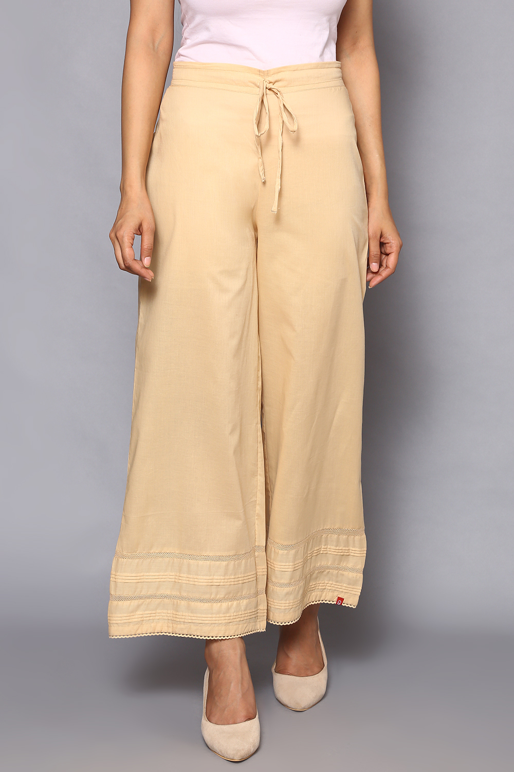 White Cotton Straight Palazzos image number 0