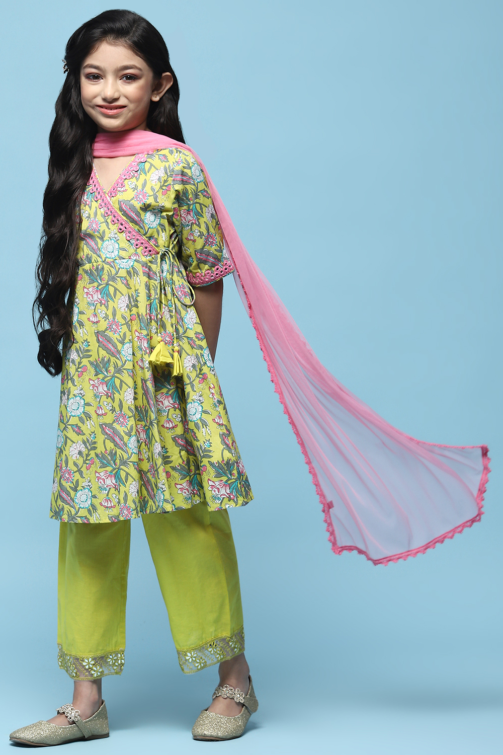 Yellow Cotton Flared Suit Set image number 4