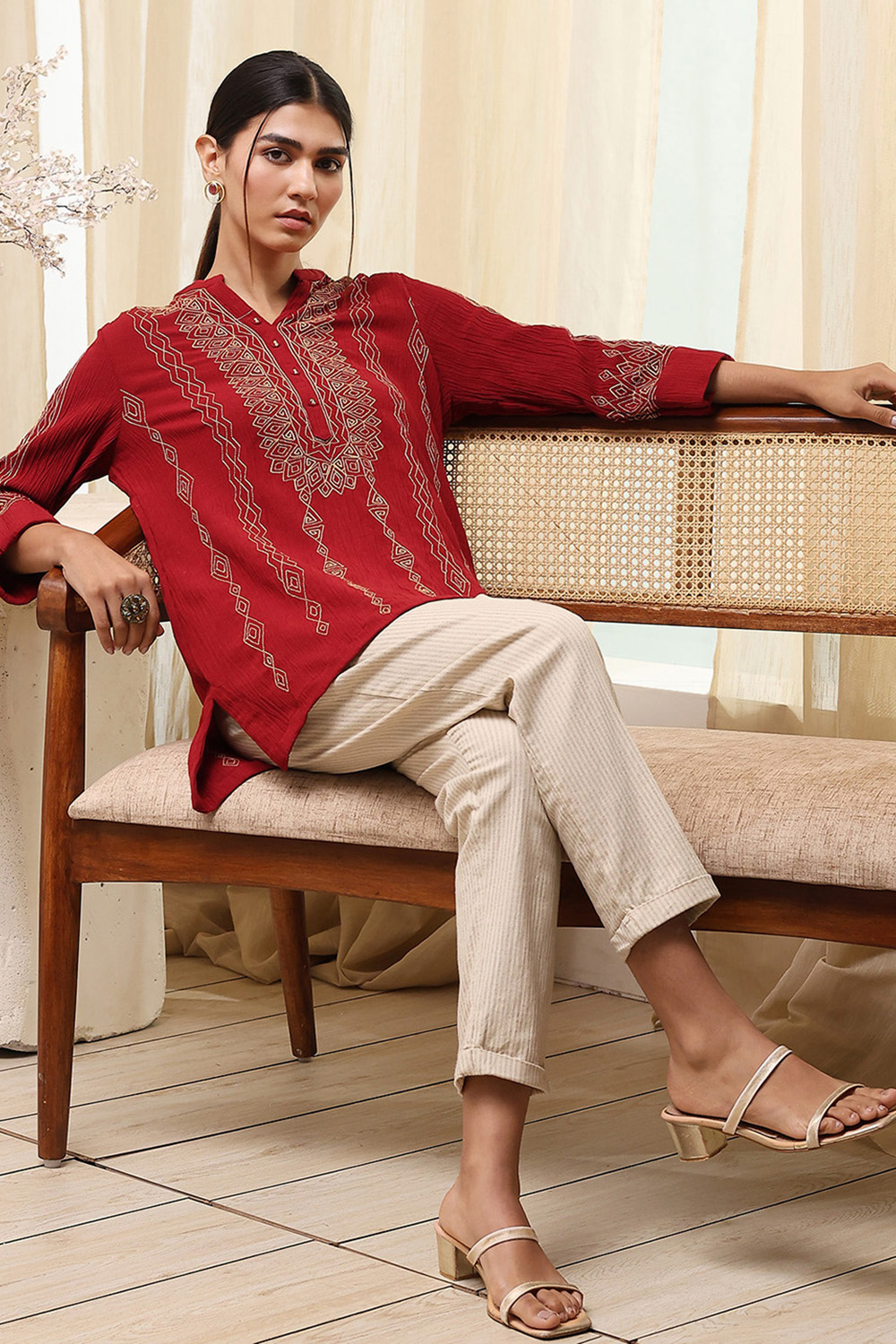 Red Straight Short Kurta image number 0