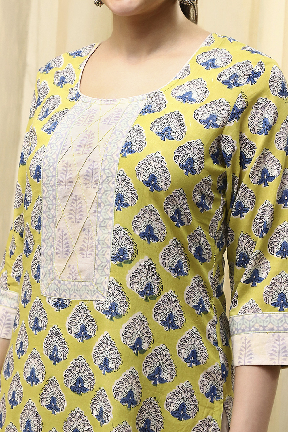 Slate Blue Cotton Hand Block Print Unstitched Suit Set image number 2