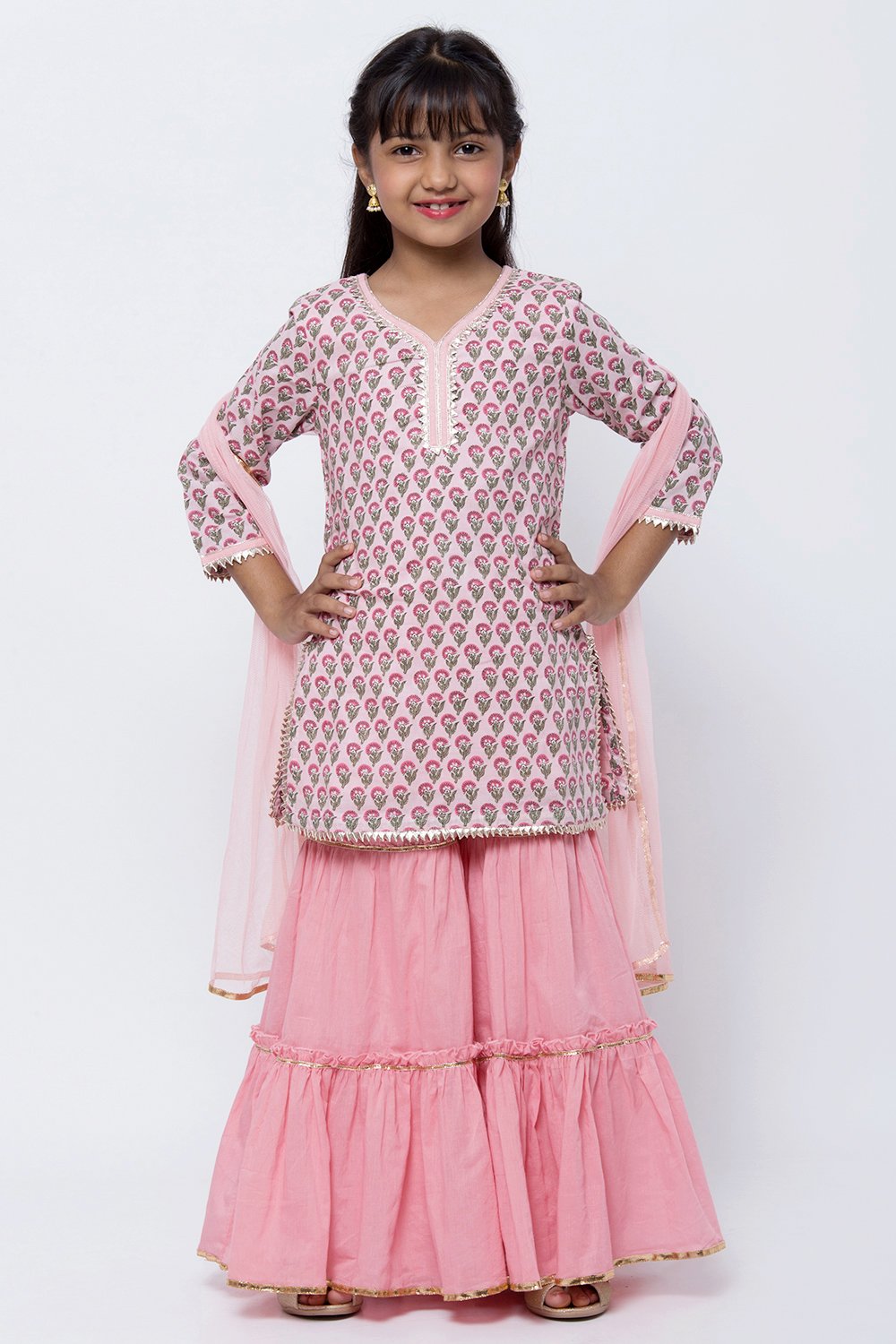 Light Pink Cotton Sharara Kurta Sharara Suit Set image number 0