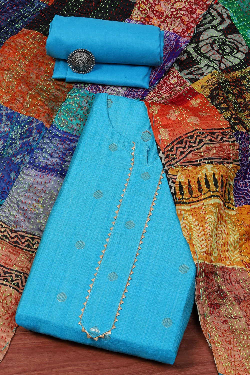 Yellow Cotton Unstitched Suit set image number 0