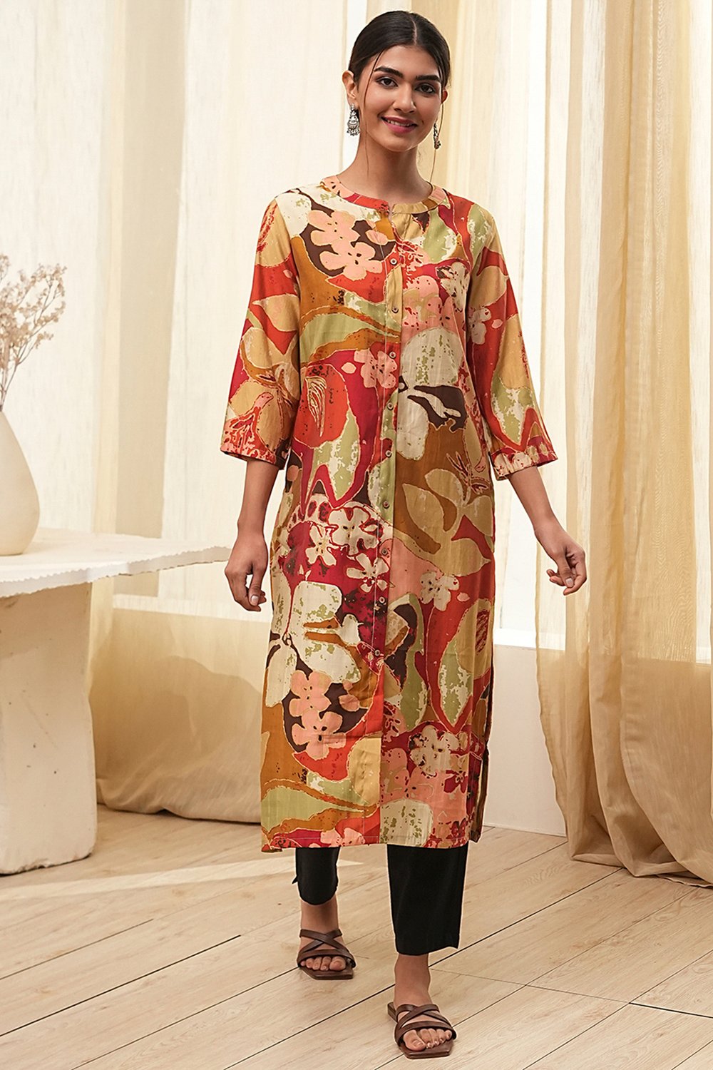 Rust Straight Kurta image number 5