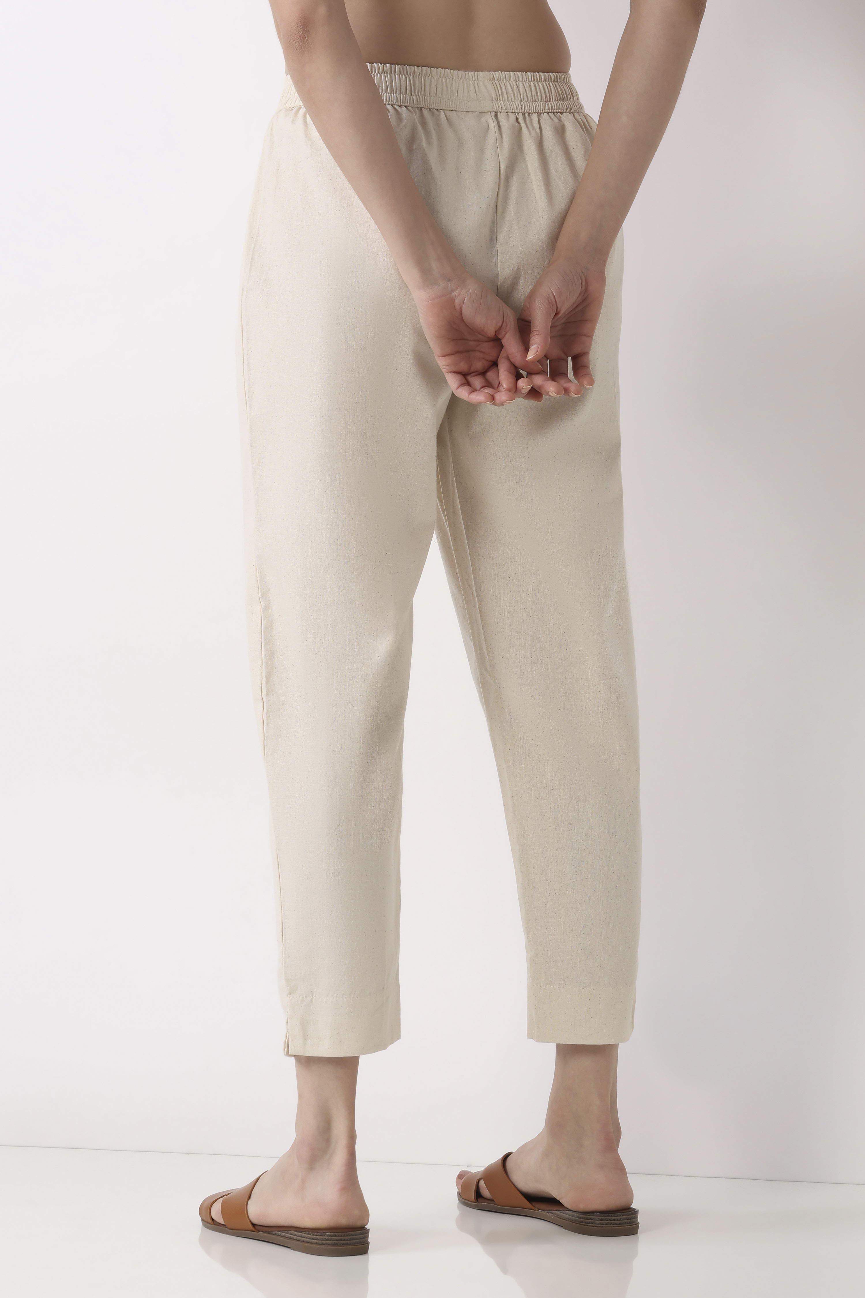 Light Beige Cotton Narrow Pants image number 5