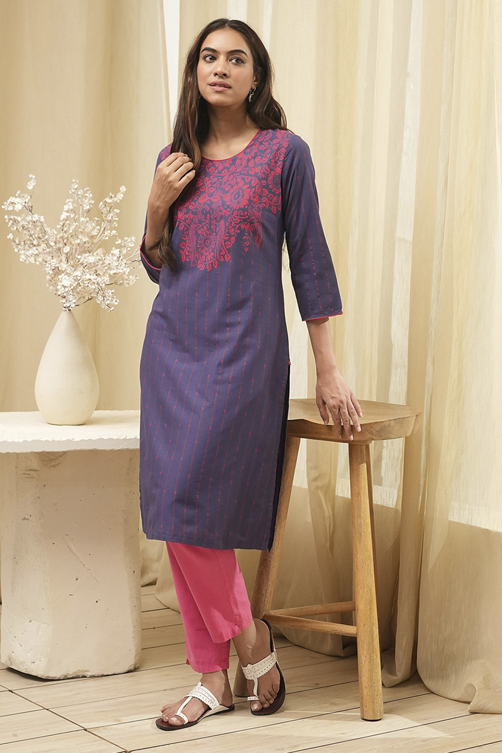 Green Cotton Straight Printed Kurta image number 0