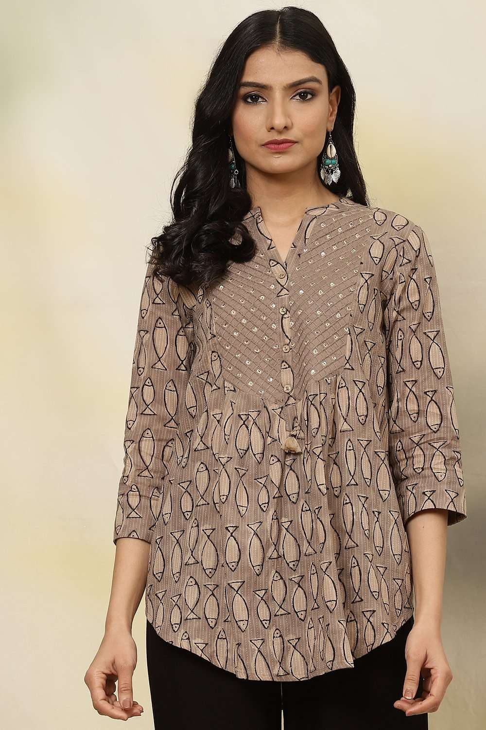 Carbon Cotton Straight Printed Short Kurti image number 0