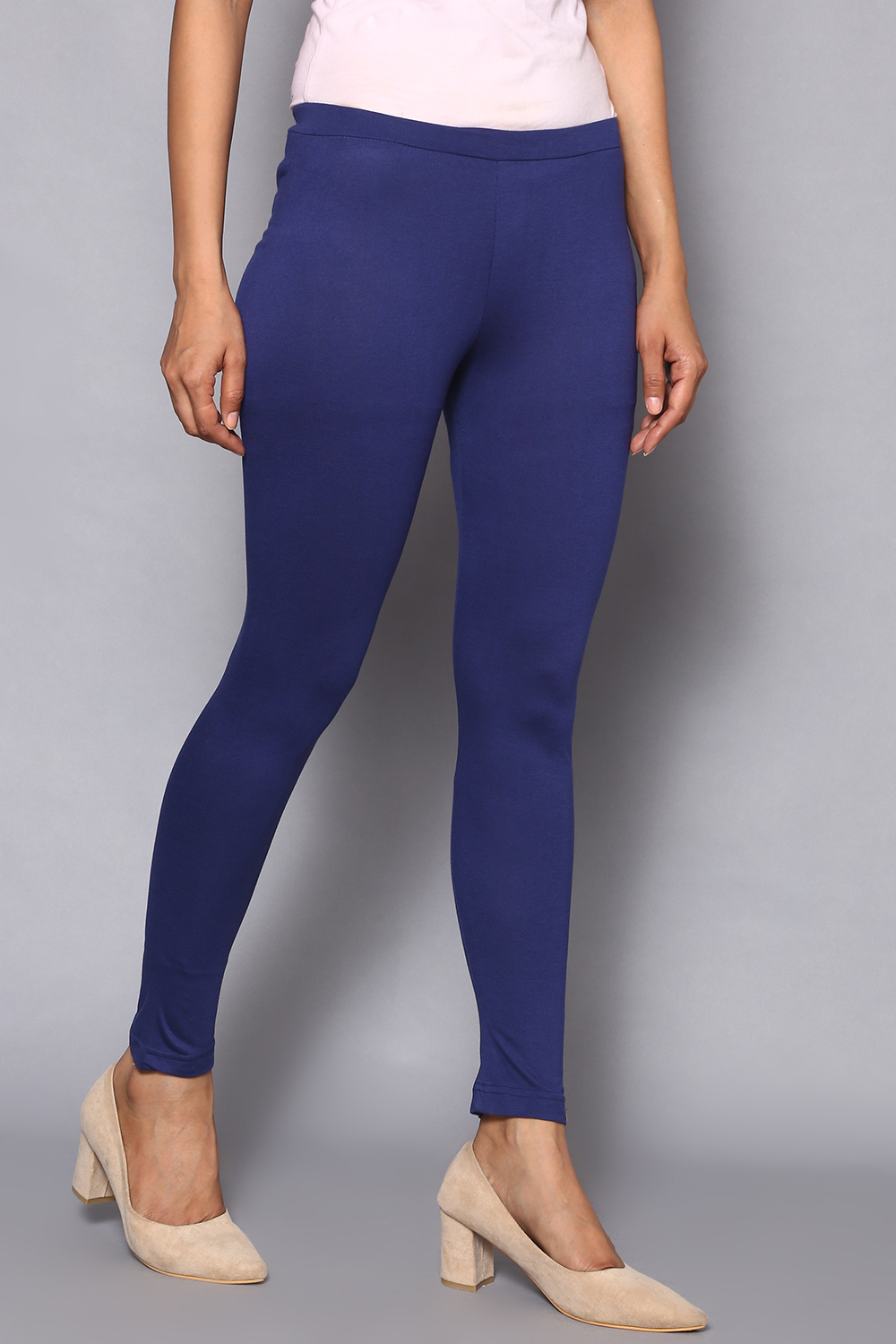 Navy Viscose & Lycra Leggings image number 3