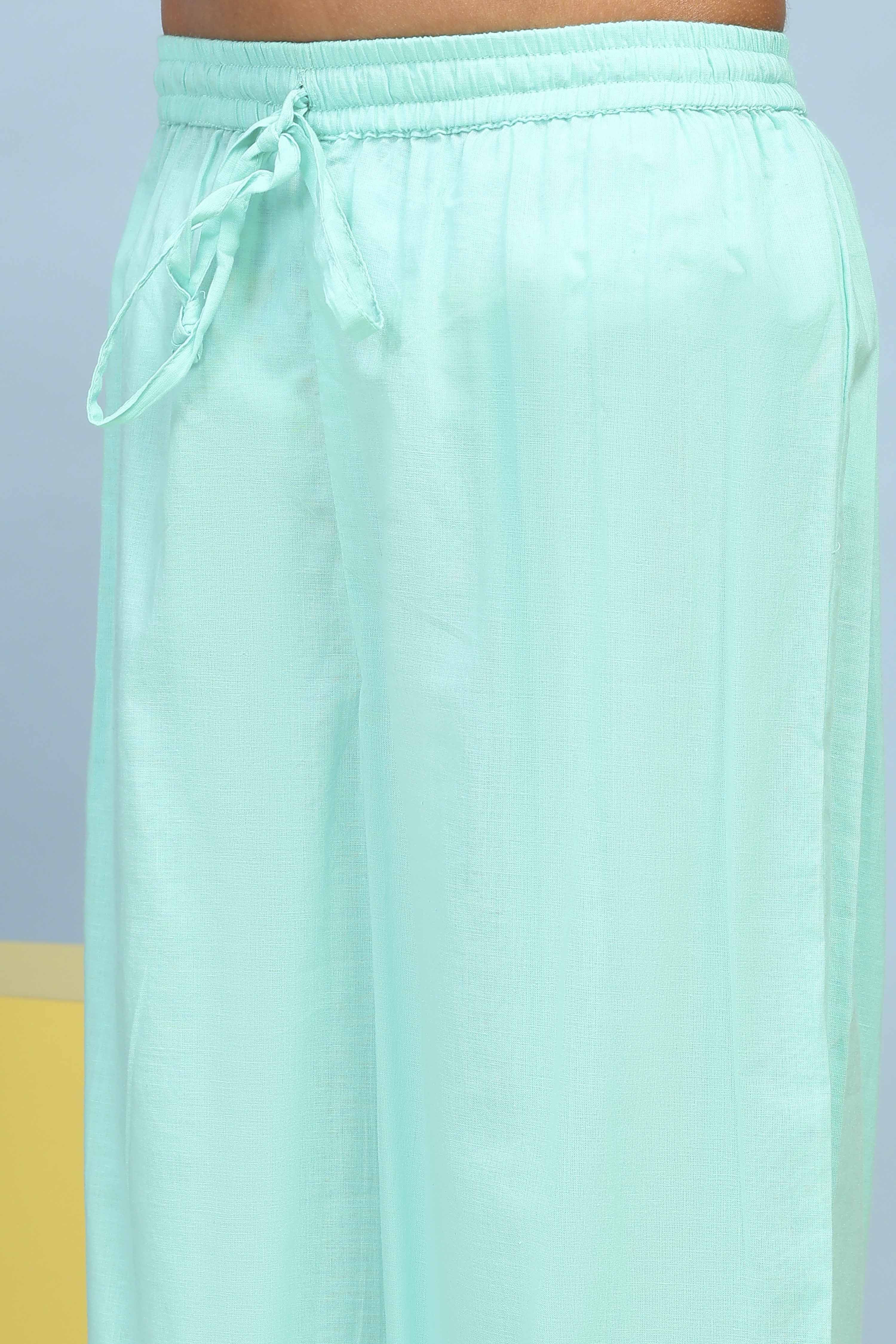 Aqua Polyester Straight Printed Suit Set image number 2