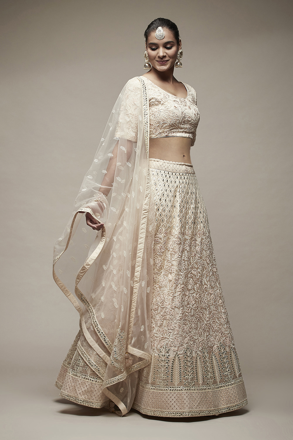 Beige Nylon Lehenga Set image number 4