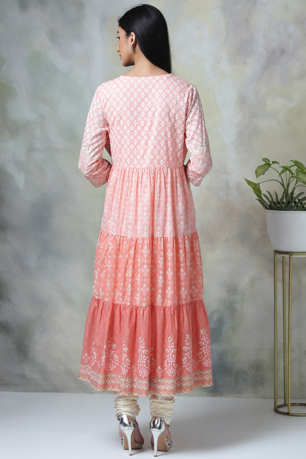 Peach Cotton Double Layered Printed Kurta image number 6