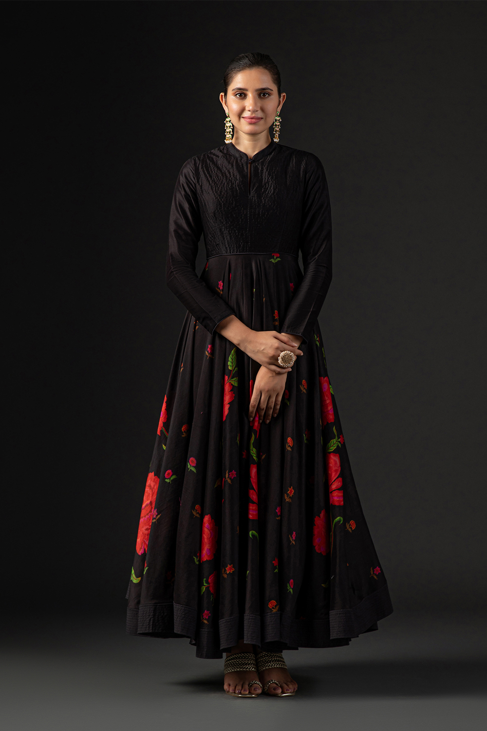 Rohit Bal Black Cotton Silk Anarkali Printed Suit Set image number 9