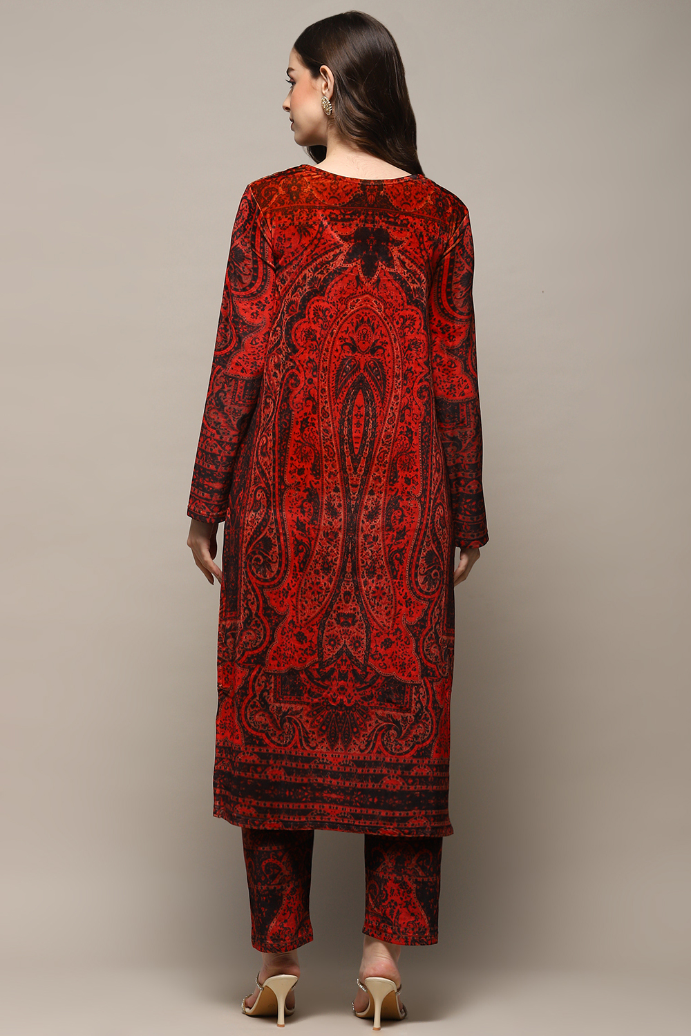 Burnt Orange Polyester Straight Printed Kurta image number 4