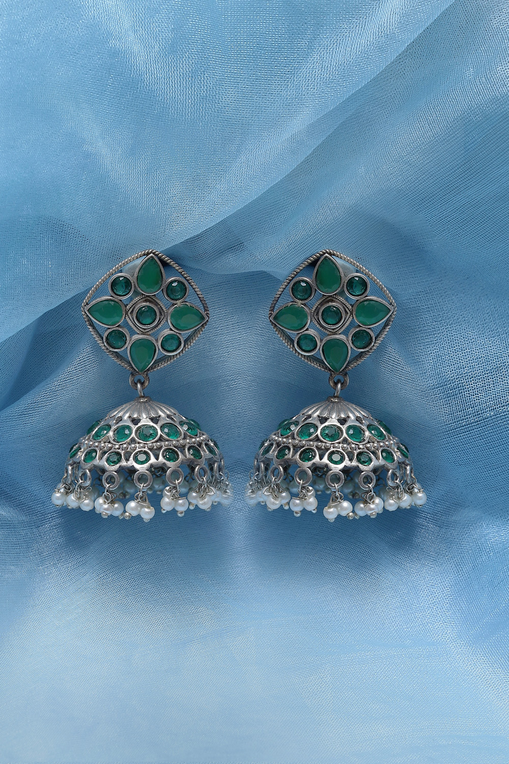 Green Oxidised Jhumkis image number 1