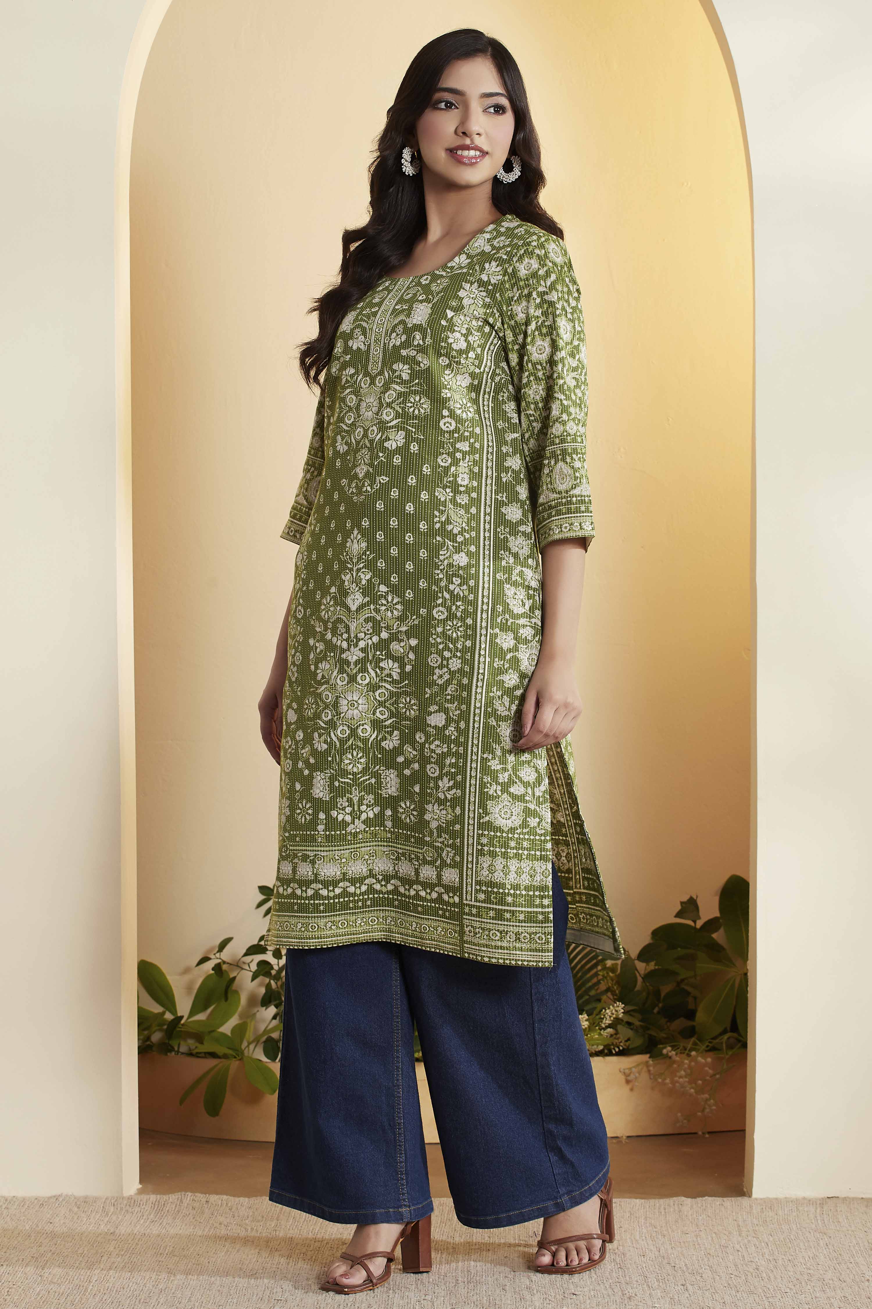 Green Cotton Straight Kurta image number 2