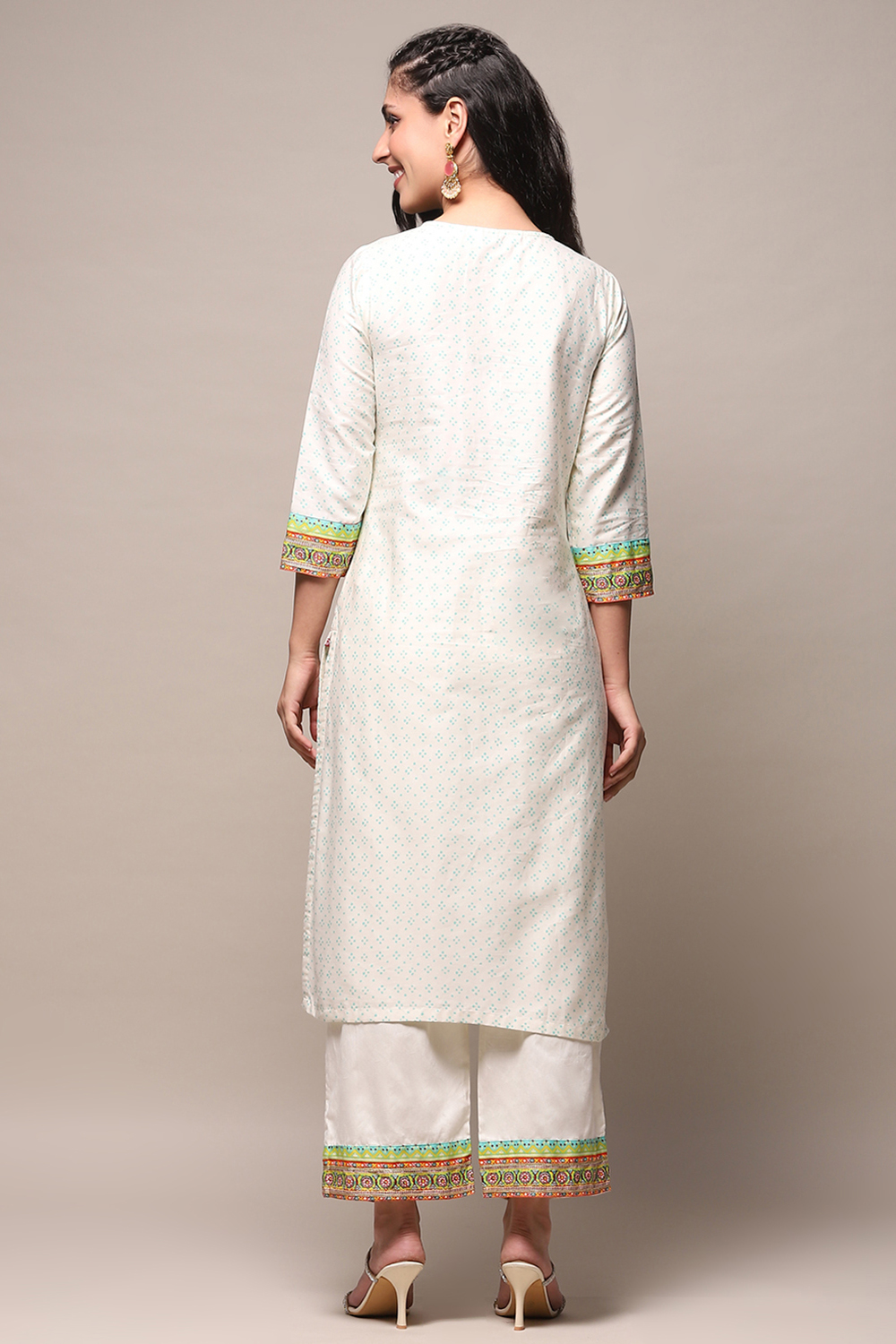 Cream Cotton Straight Suit Set image number 7