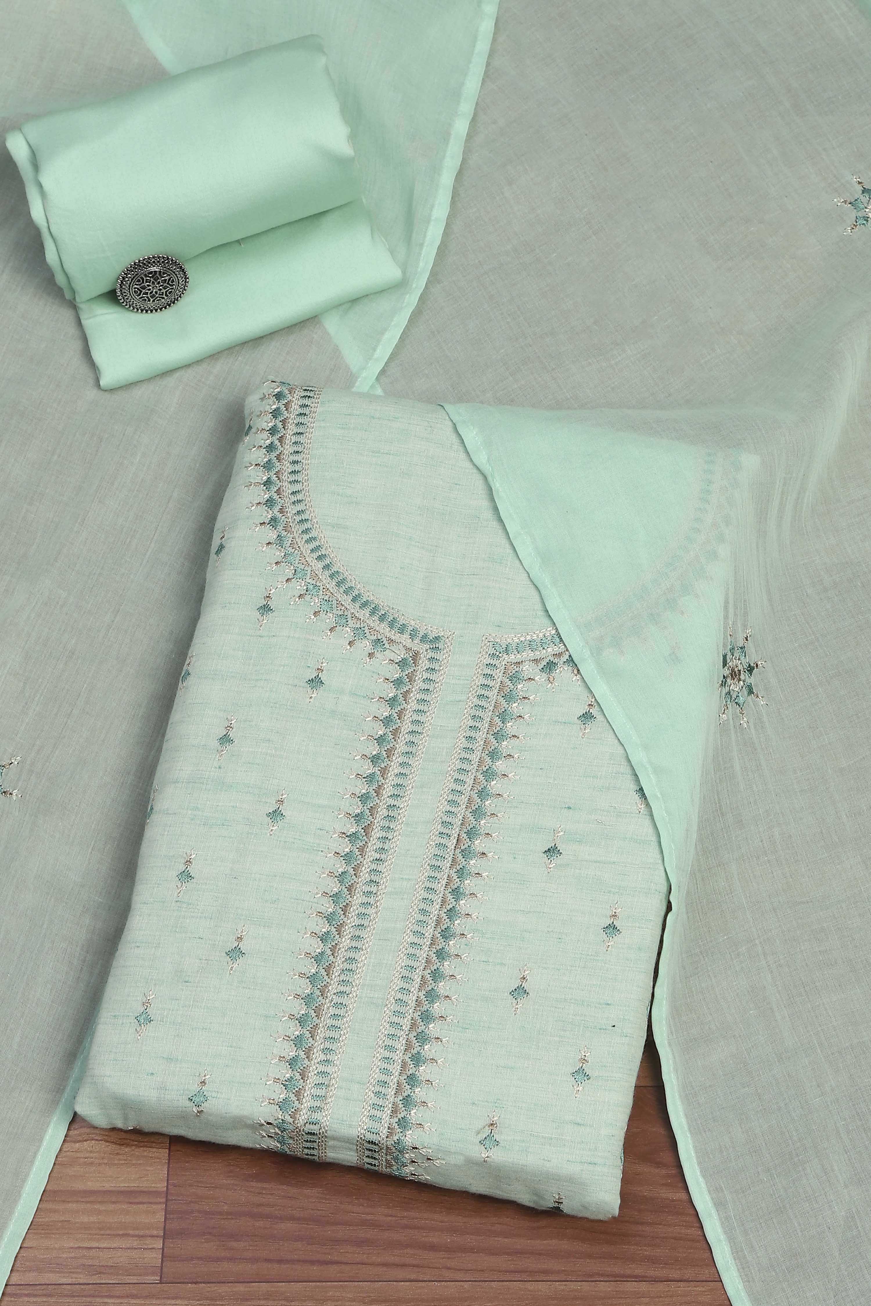 Blue Cotton Unstitched Suit Set image number 0