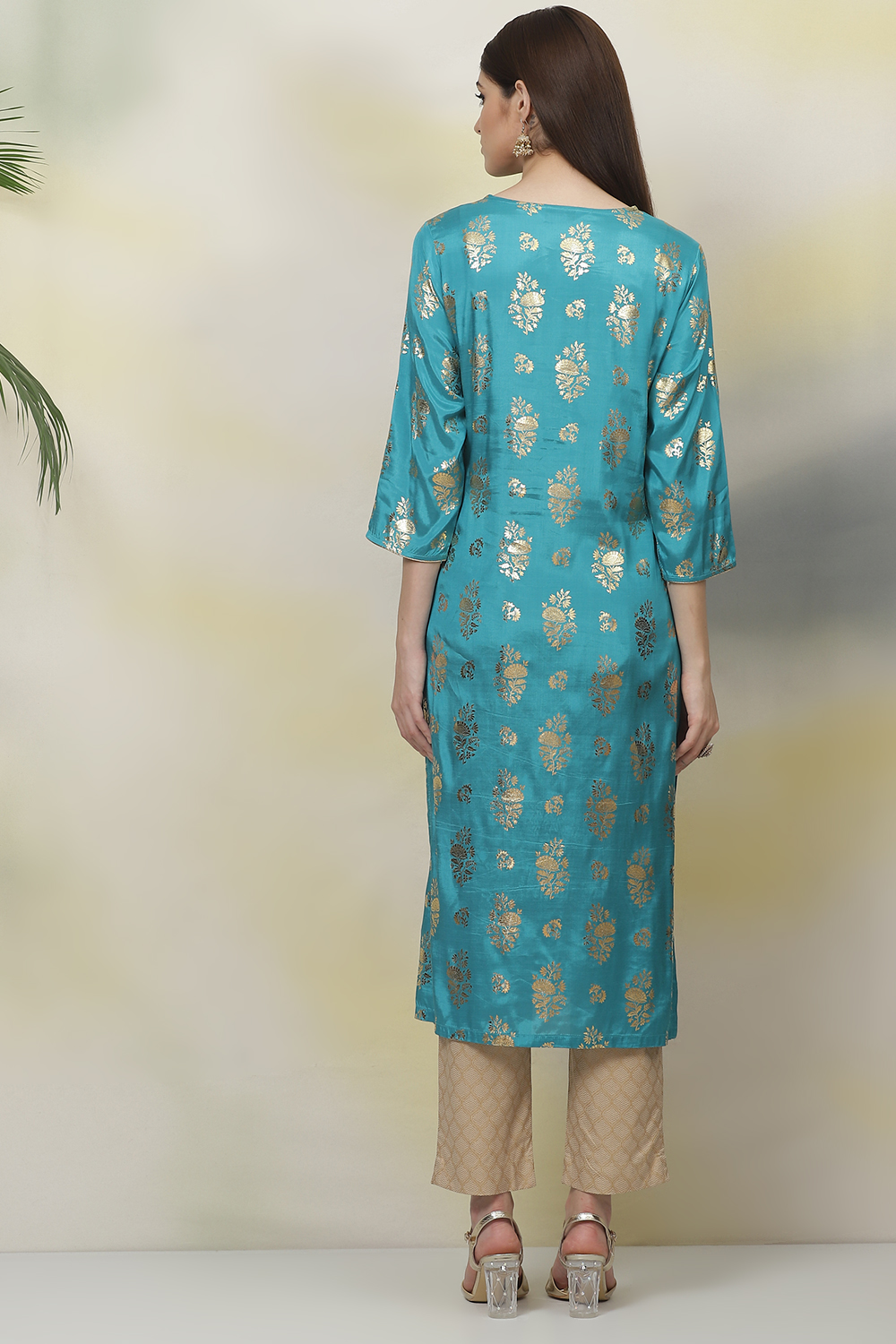 Teal Straight Viscose Kurta image number 5