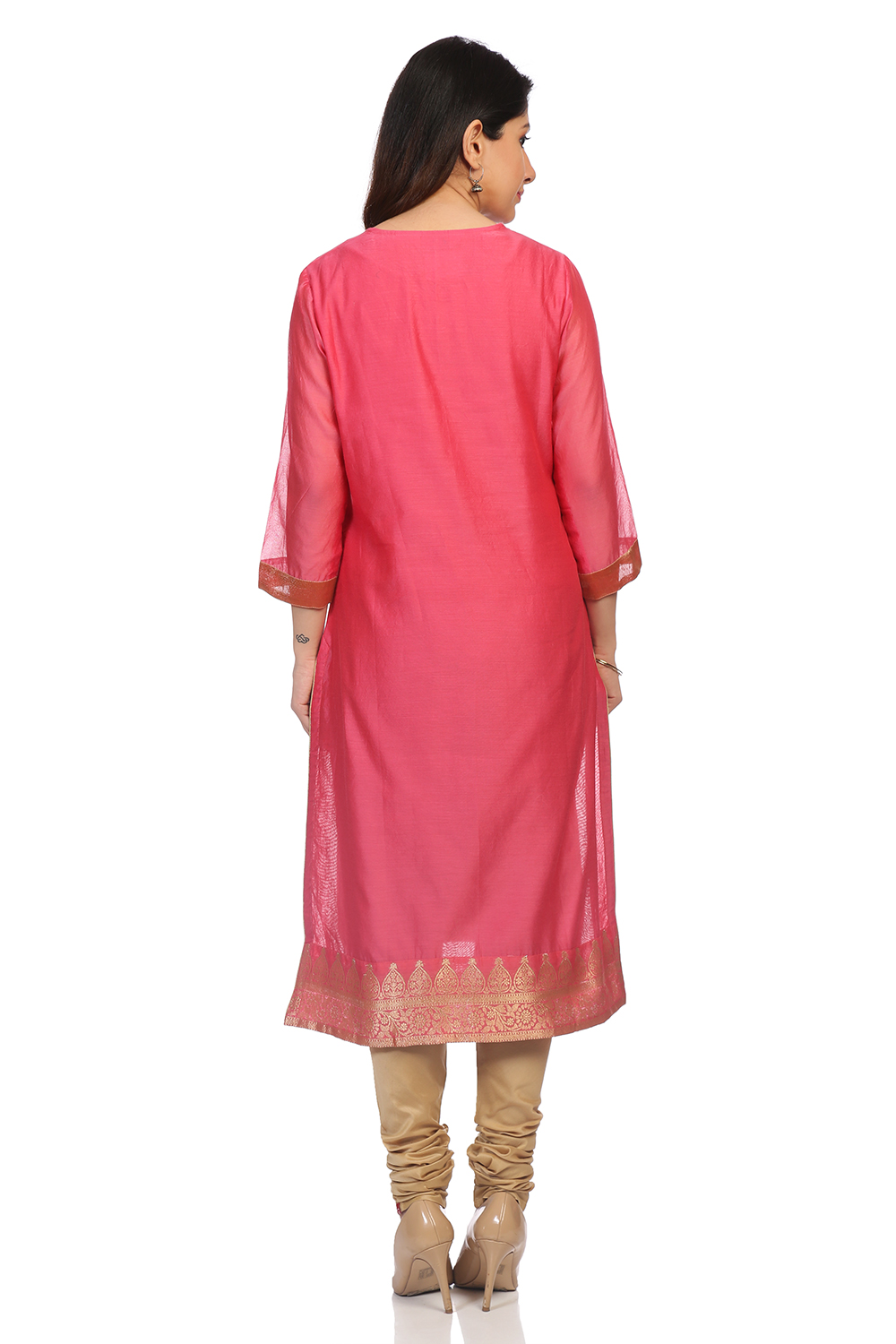 Coral Poly Metallic Cotton Straight Printed Kurta image number 4