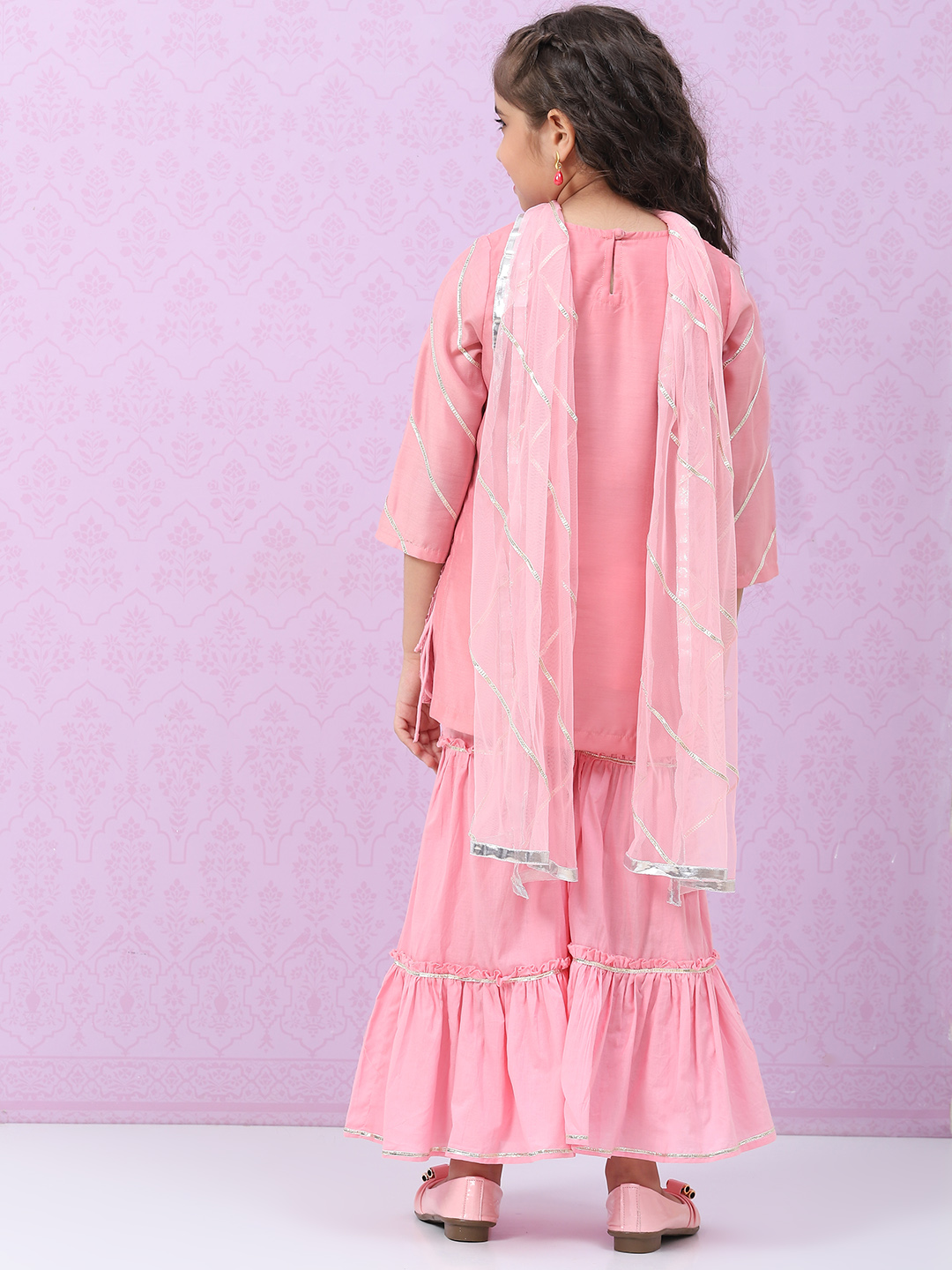 Pink Art Silk Straight Kurta Sharara Suit Set image number 4