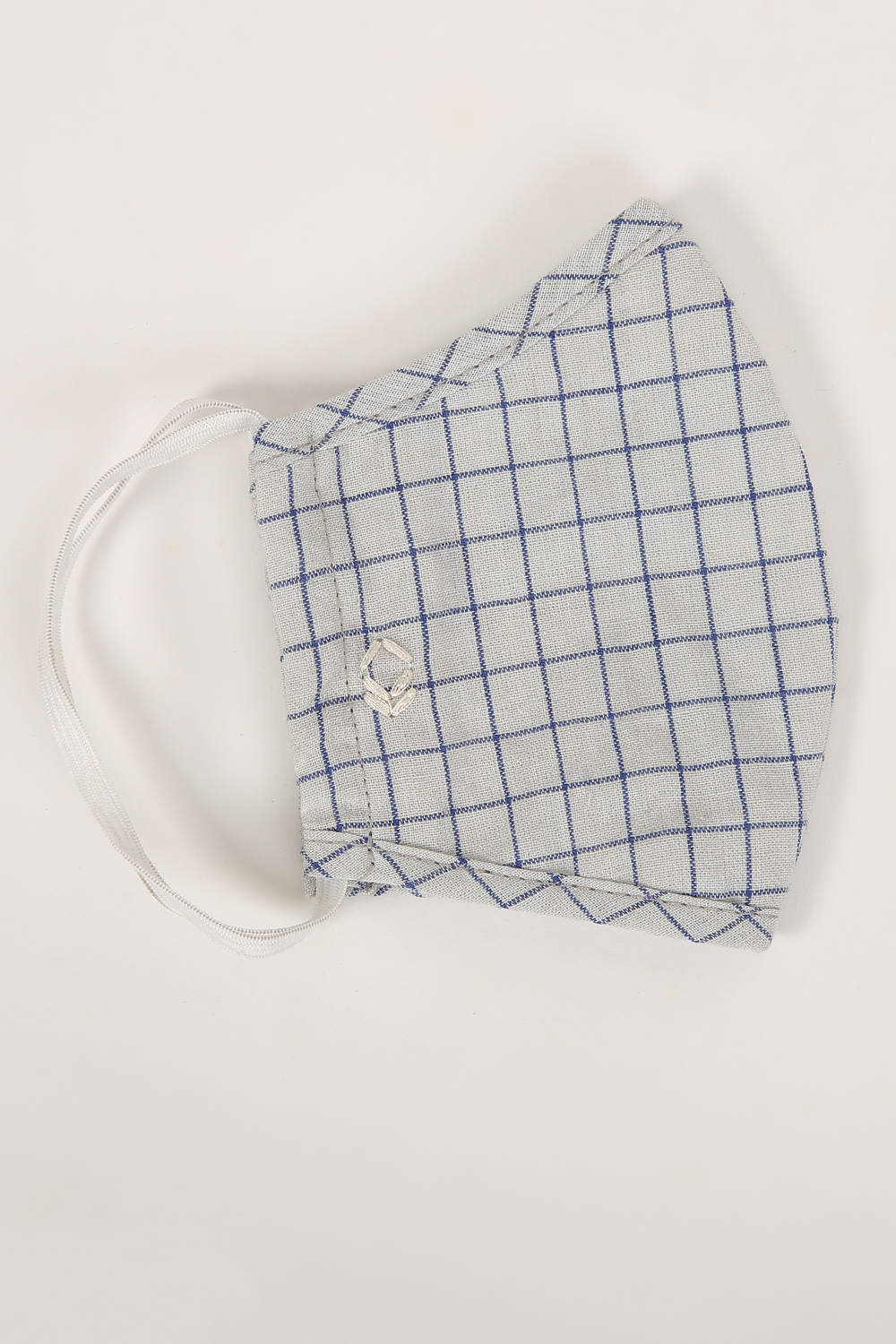 Grey And Blue Cotton Kids Yarndyed Face Mask image number 1
