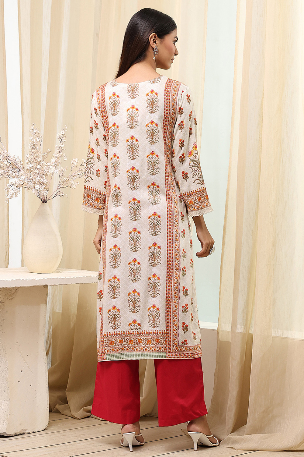 Green Viscose Rayon Straight Printed Kurta image number 3