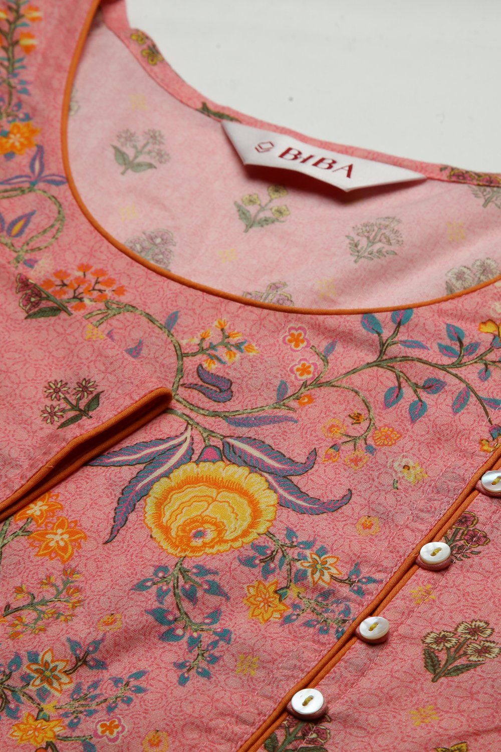 Pink Cotton High Slit Printed Kurta image number 1