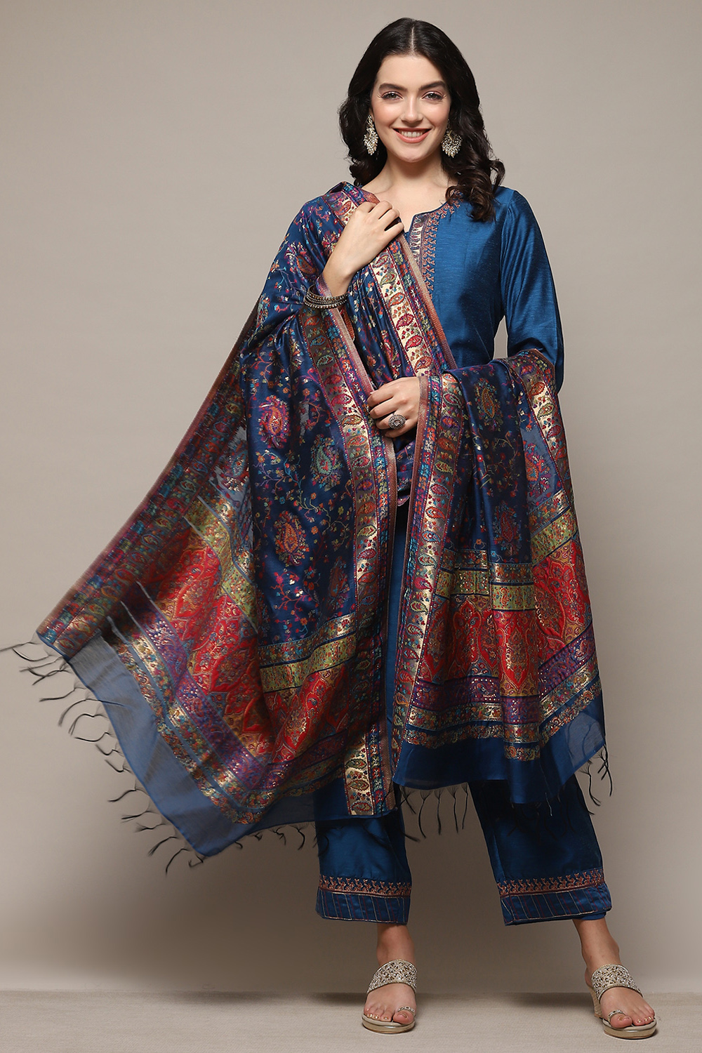 Blue Cotton Solid Kurta Palazzo Suit Set image number 0